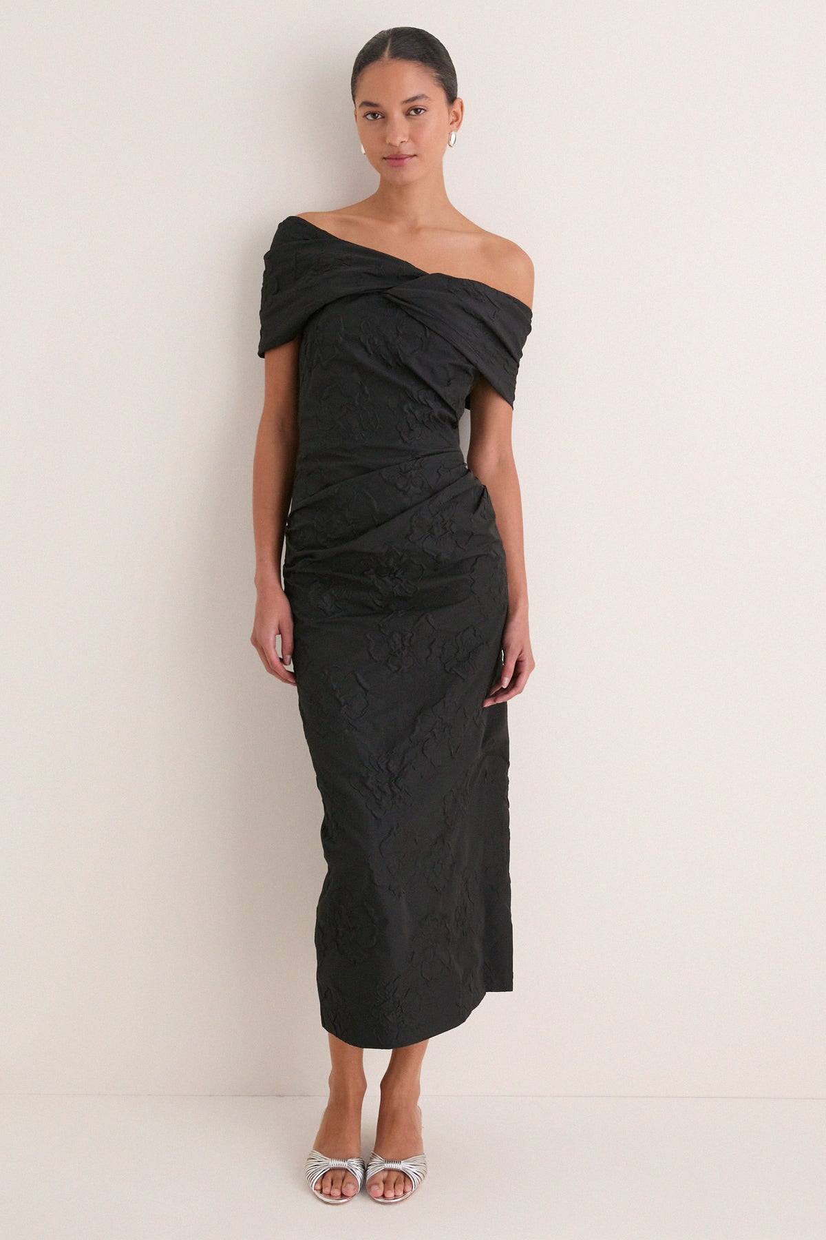 Noir Violeta Off the Shoulder Nylon Dress