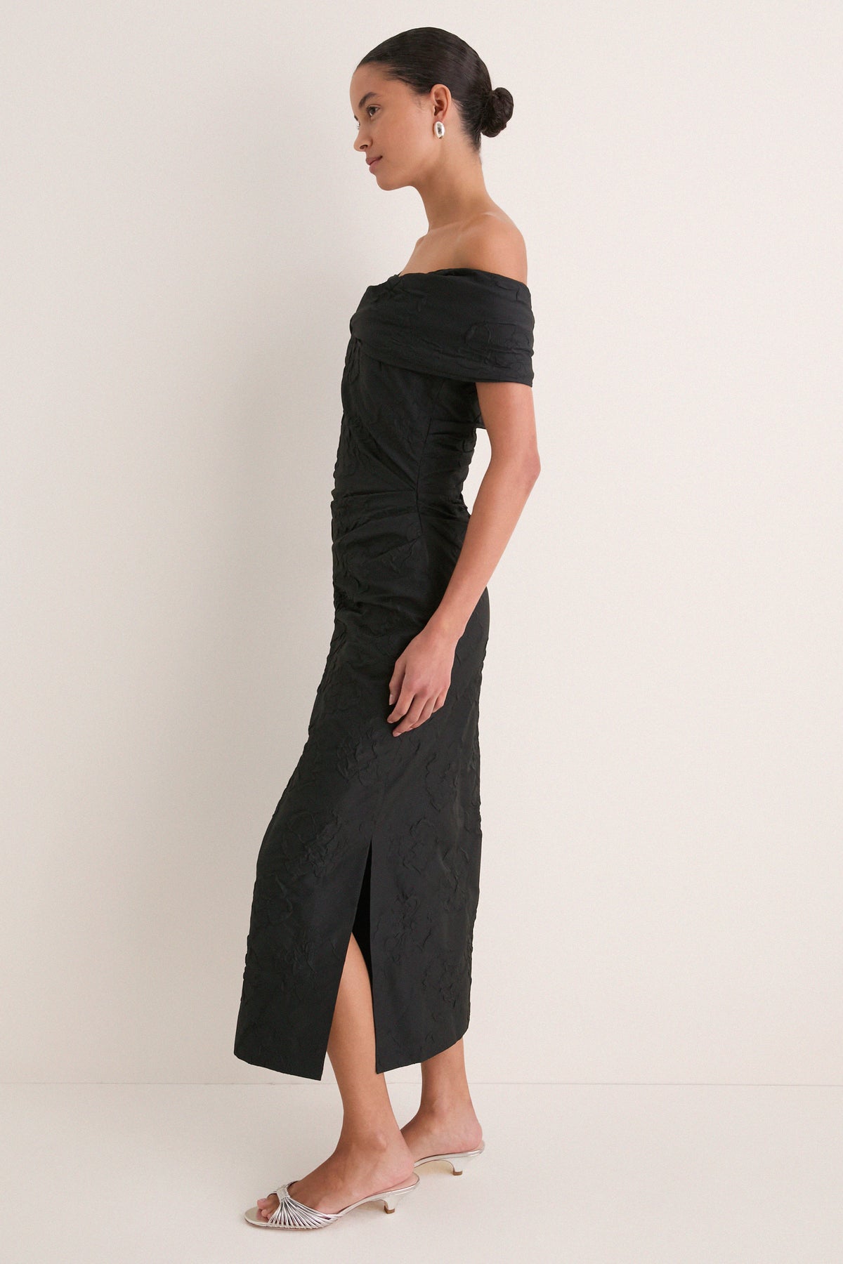 Noir Violeta Off the Shoulder Nylon Dress