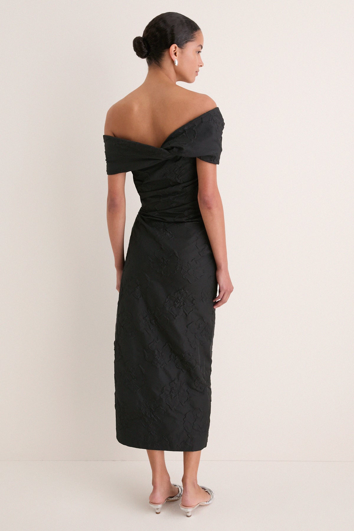 Noir Violeta Off the Shoulder Nylon Dress