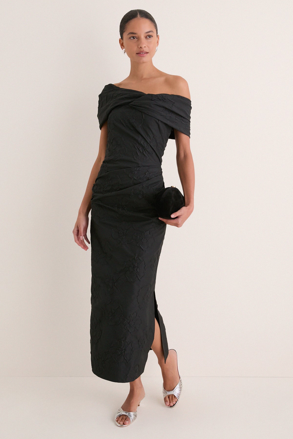 Noir Violeta Off the Shoulder Nylon Dress