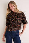 Noir Mille-Fleur Mabel Short Sleeve Silk Top