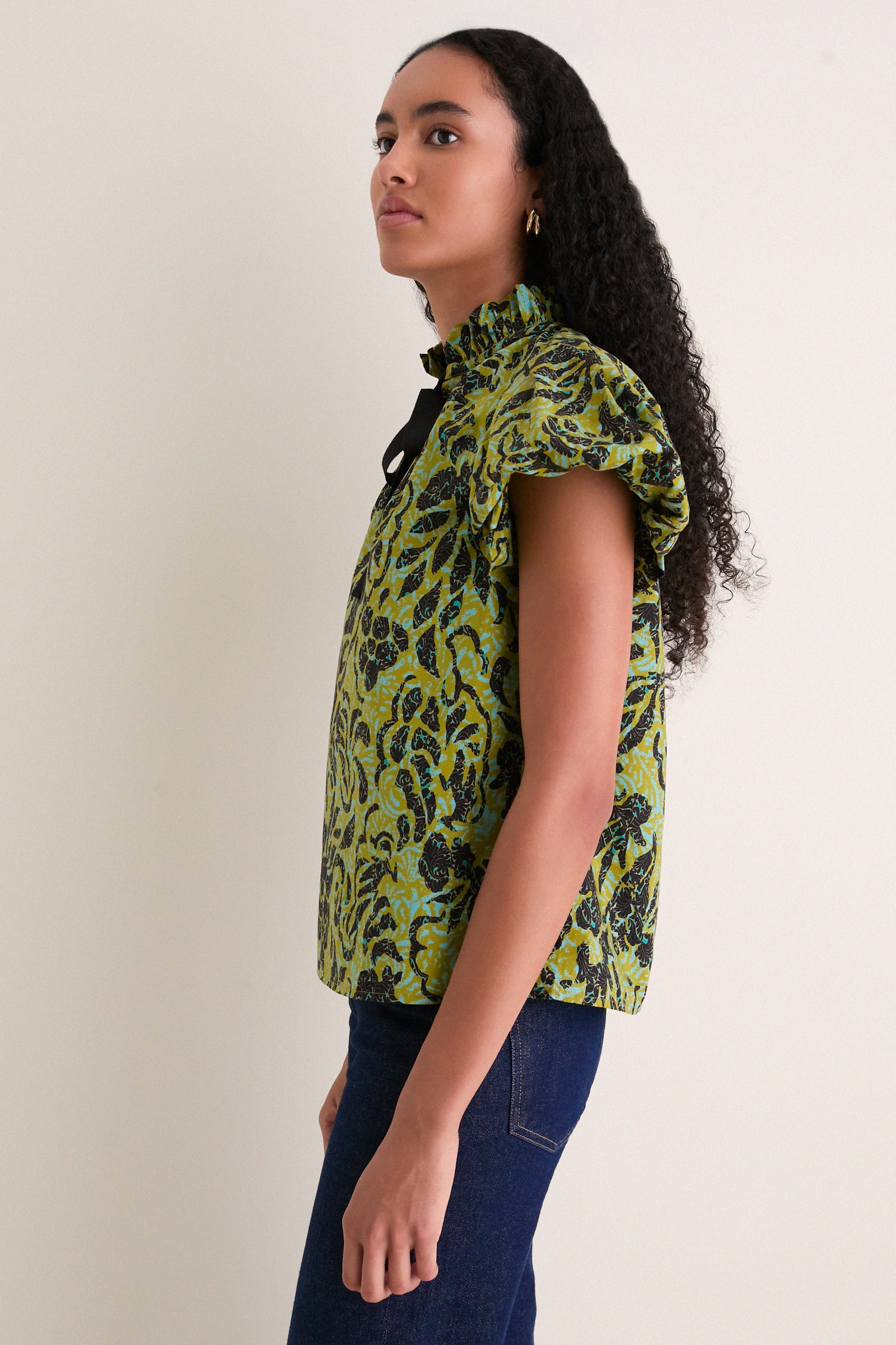 Chartreuse Estela Short Sleeve Cotton Top