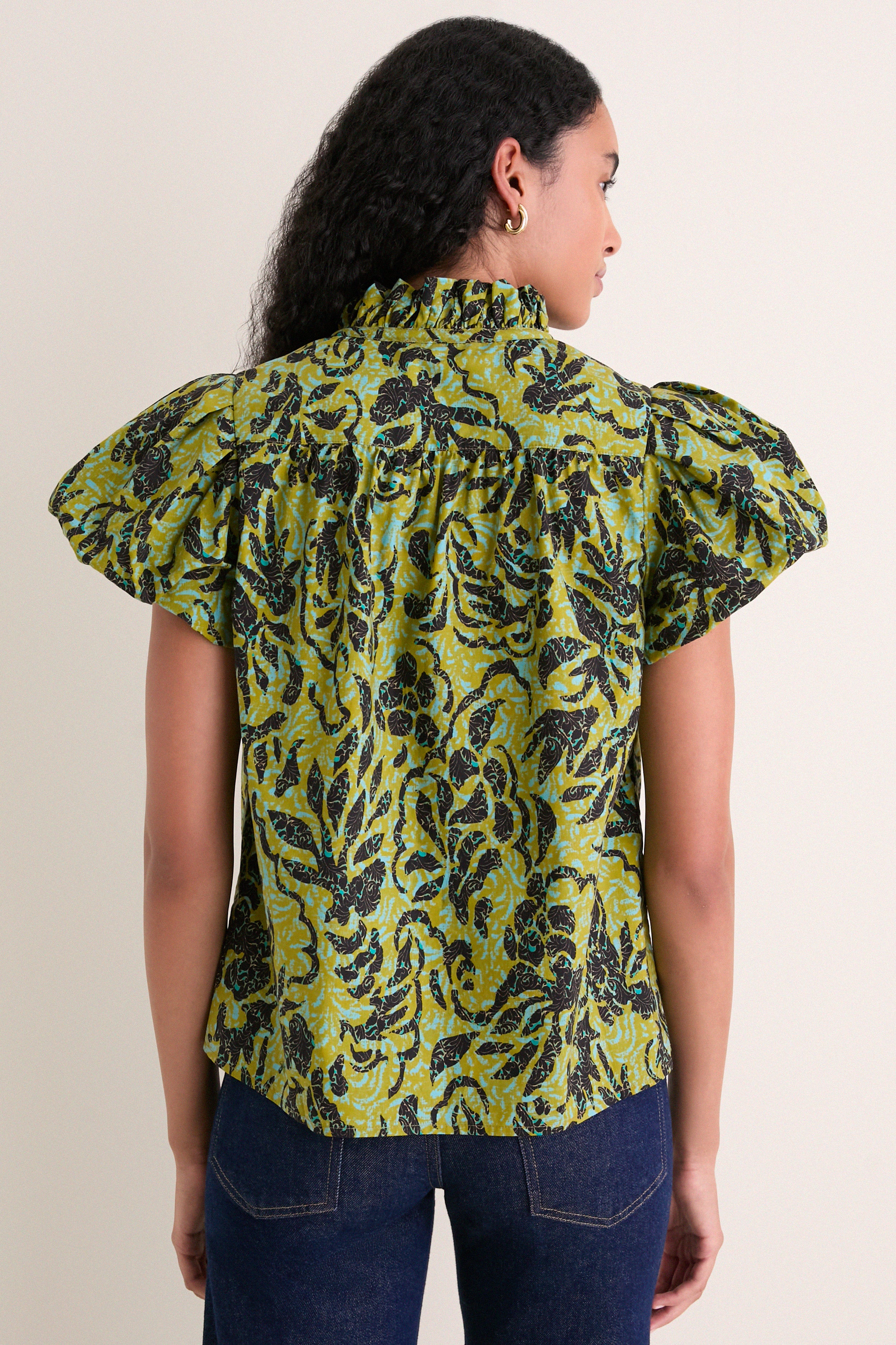 Chartreuse Estela Short Sleeve Cotton Top