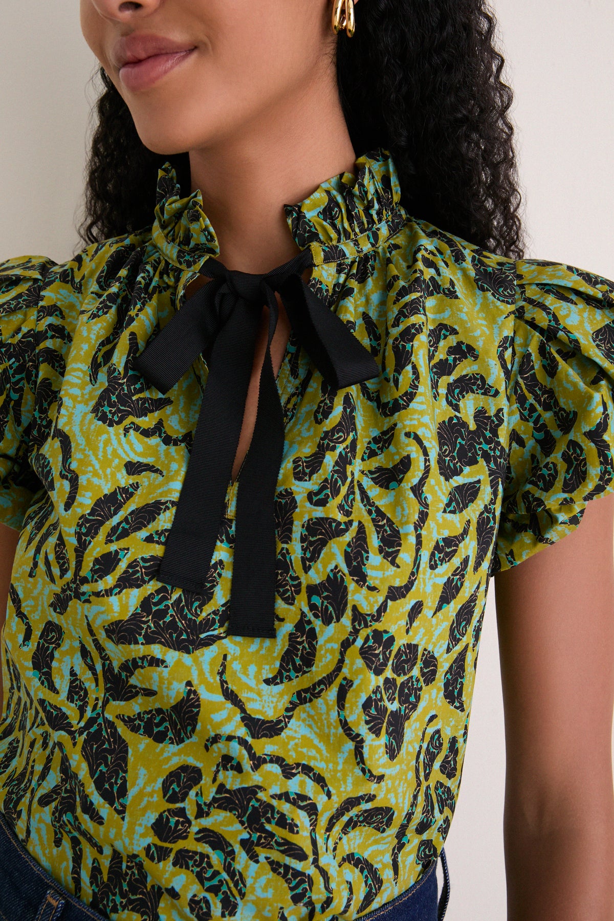 Chartreuse Estela Short Sleeve Cotton Top
