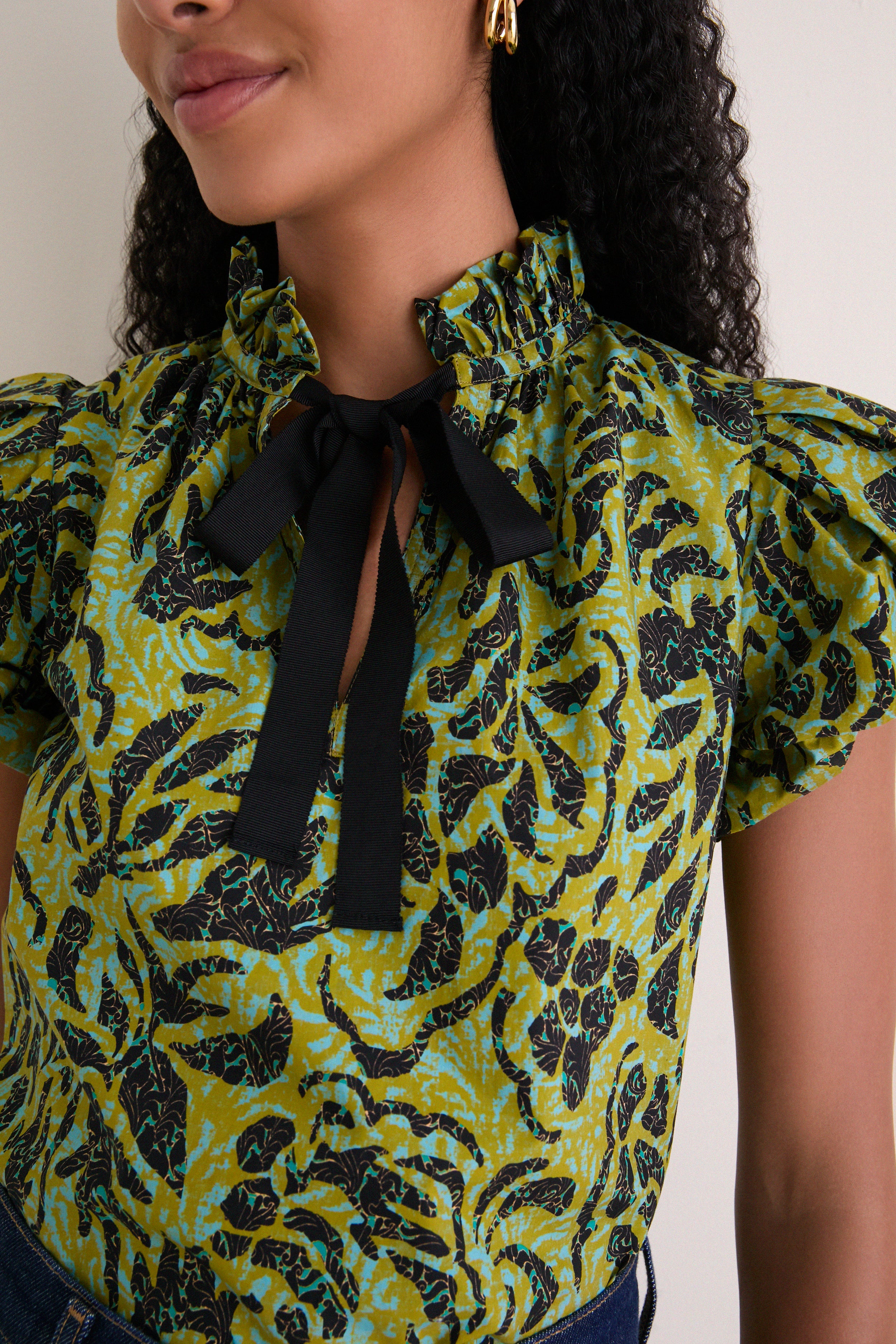 Chartreuse Estela Short Sleeve Cotton Top