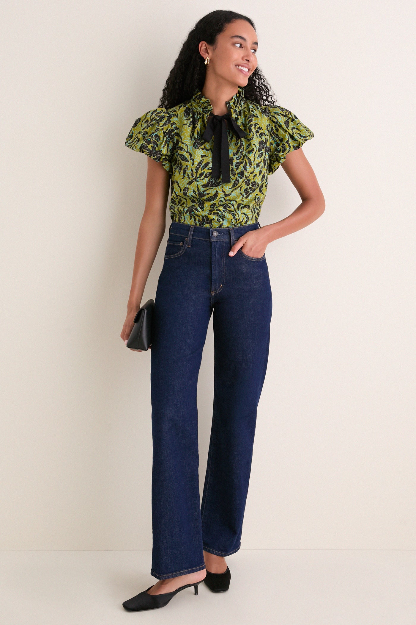 Chartreuse Estela Short Sleeve Cotton Top