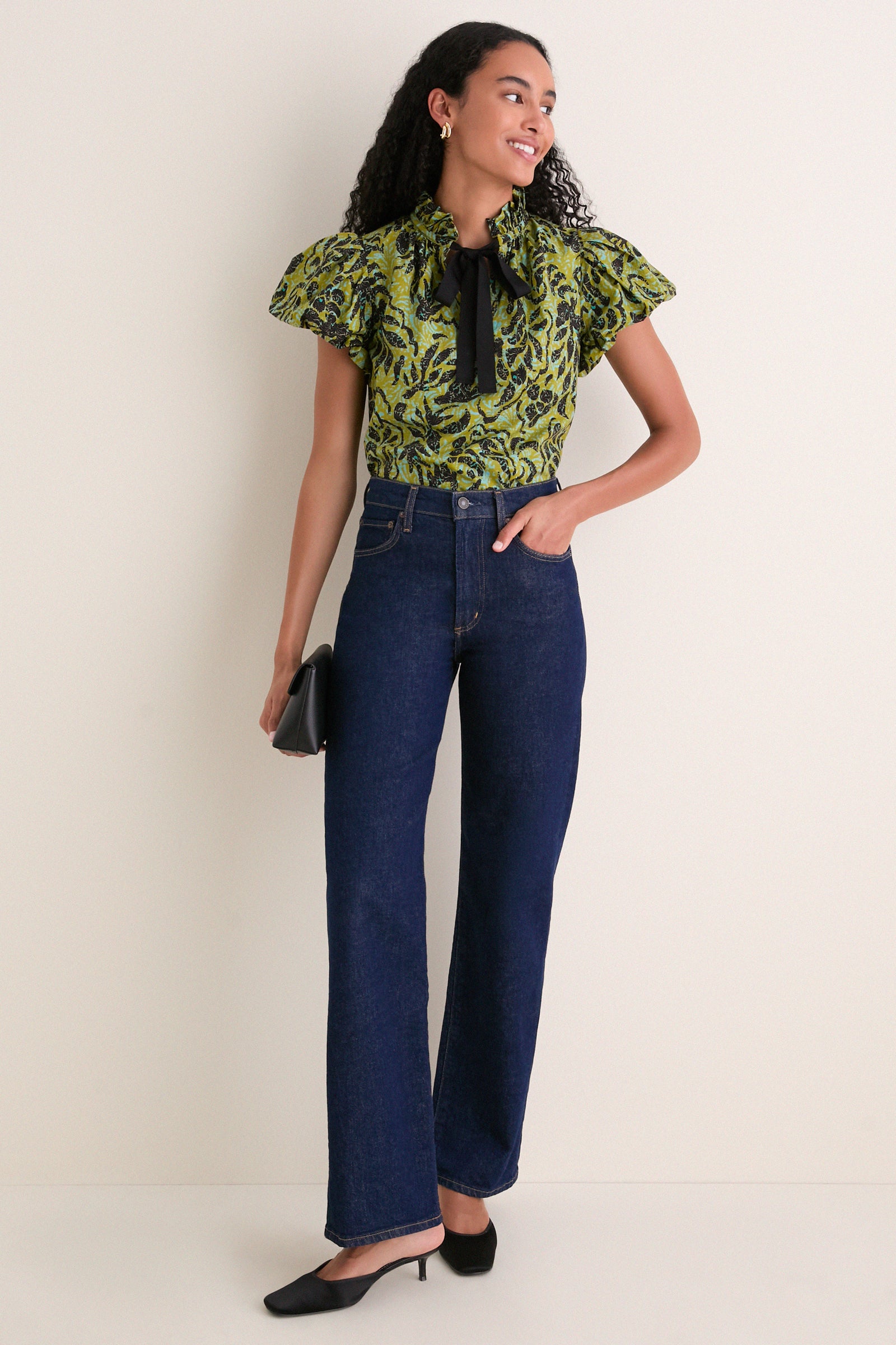 Chartreuse Estela Short Sleeve Cotton Top
