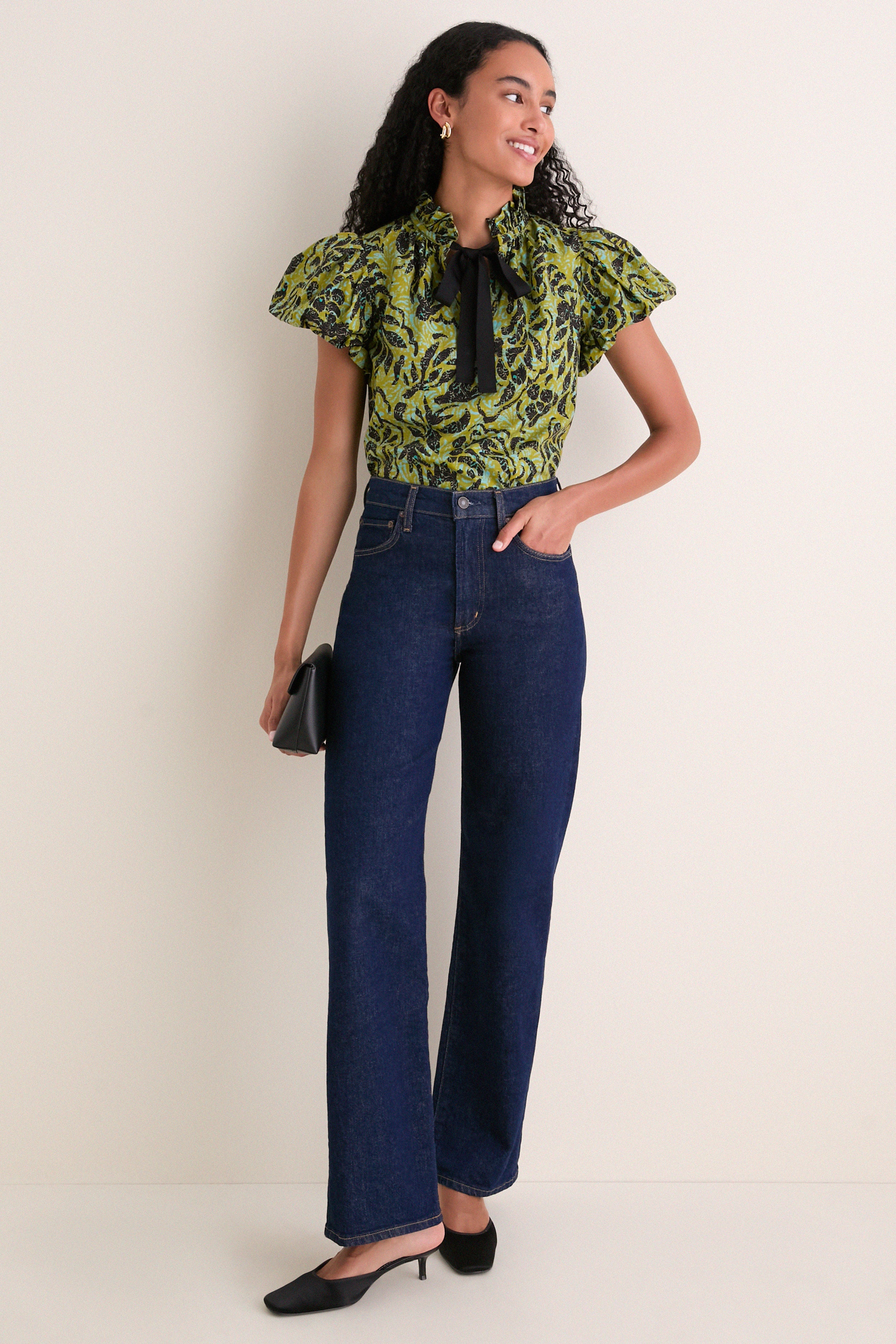 Chartreuse Estela Short Sleeve Cotton Top