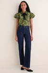 Chartreuse Estela Short Sleeve Cotton Top