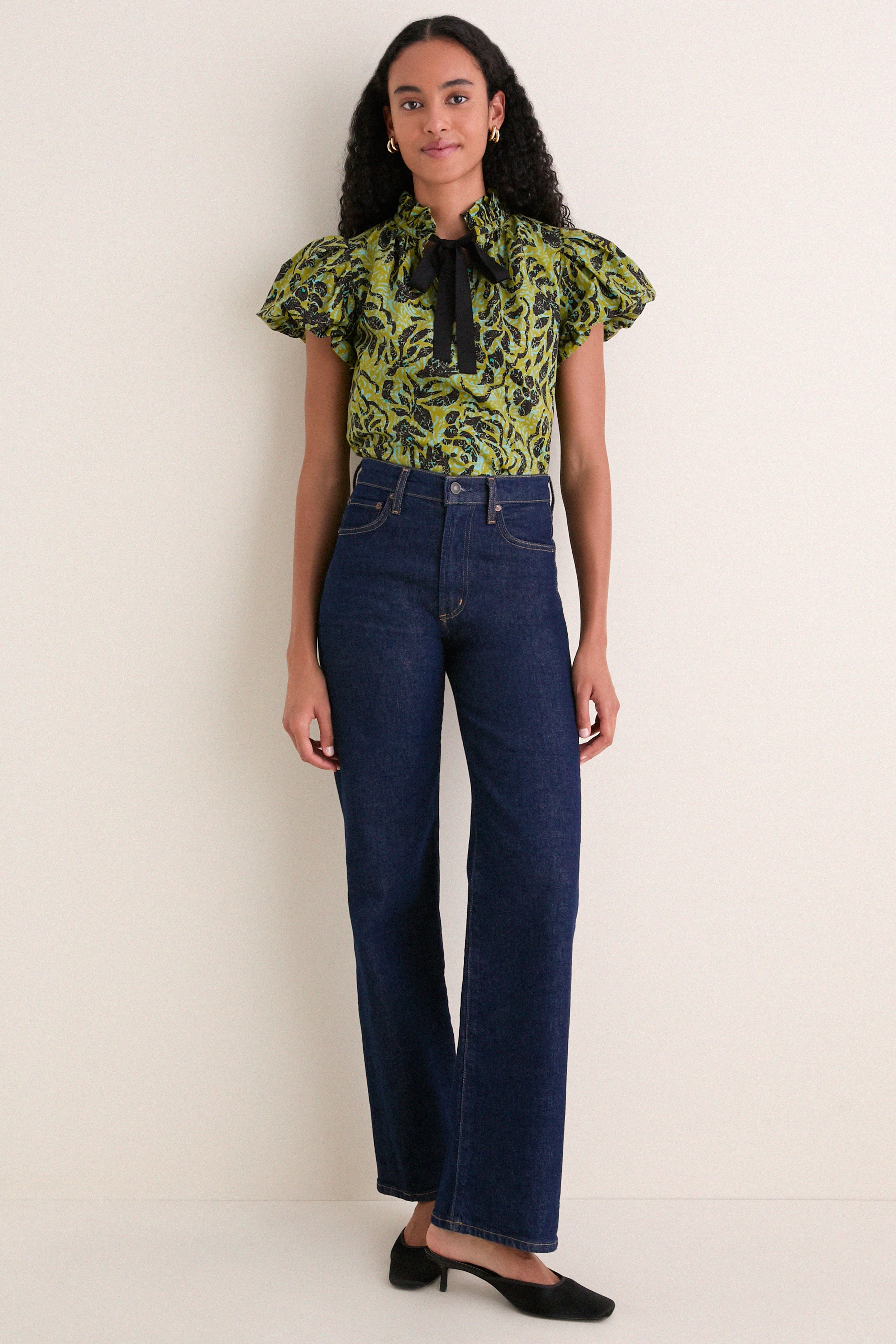 Chartreuse Estela Short Sleeve Cotton Top