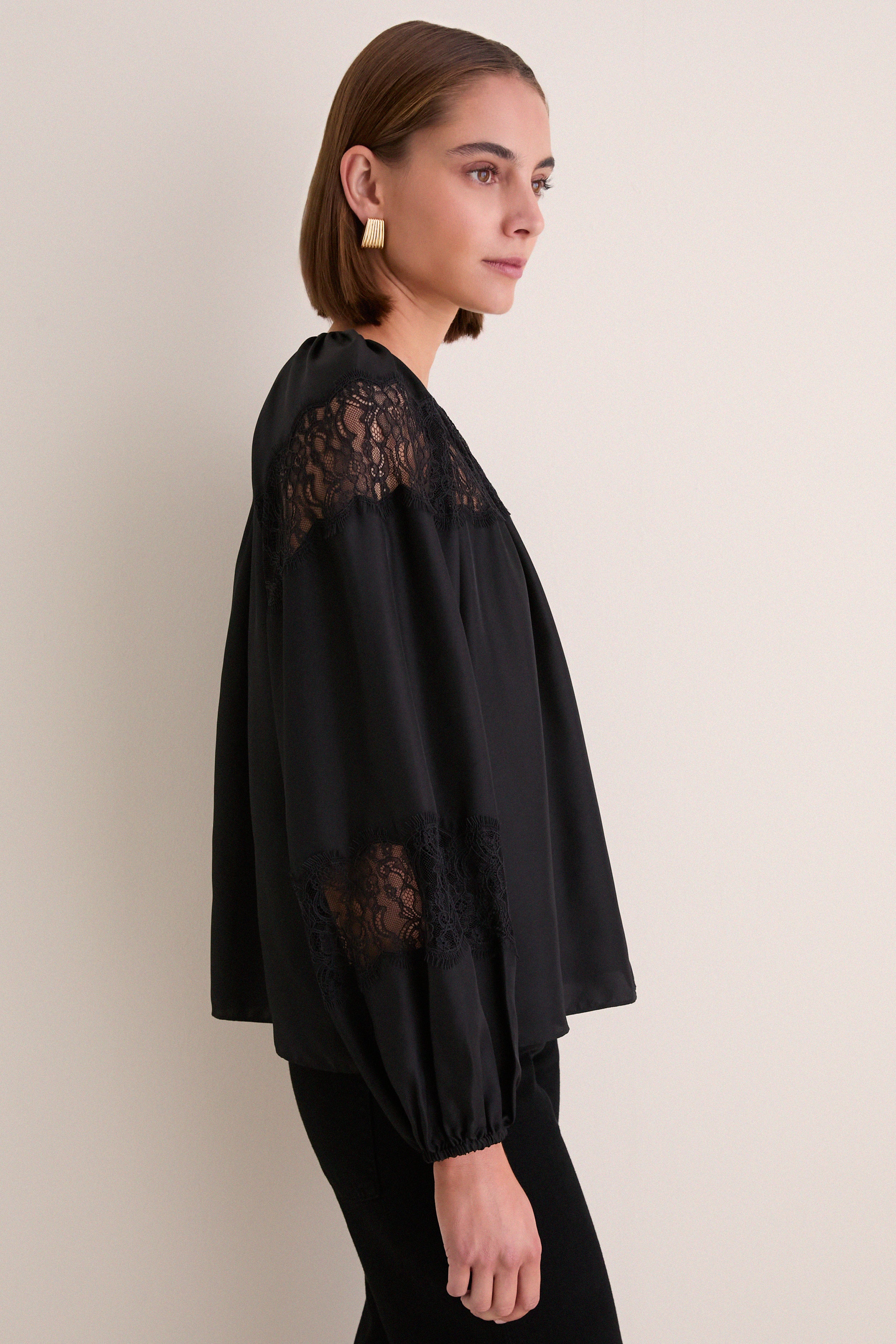 Noir Bess Long Sleeve Silk Blouse
