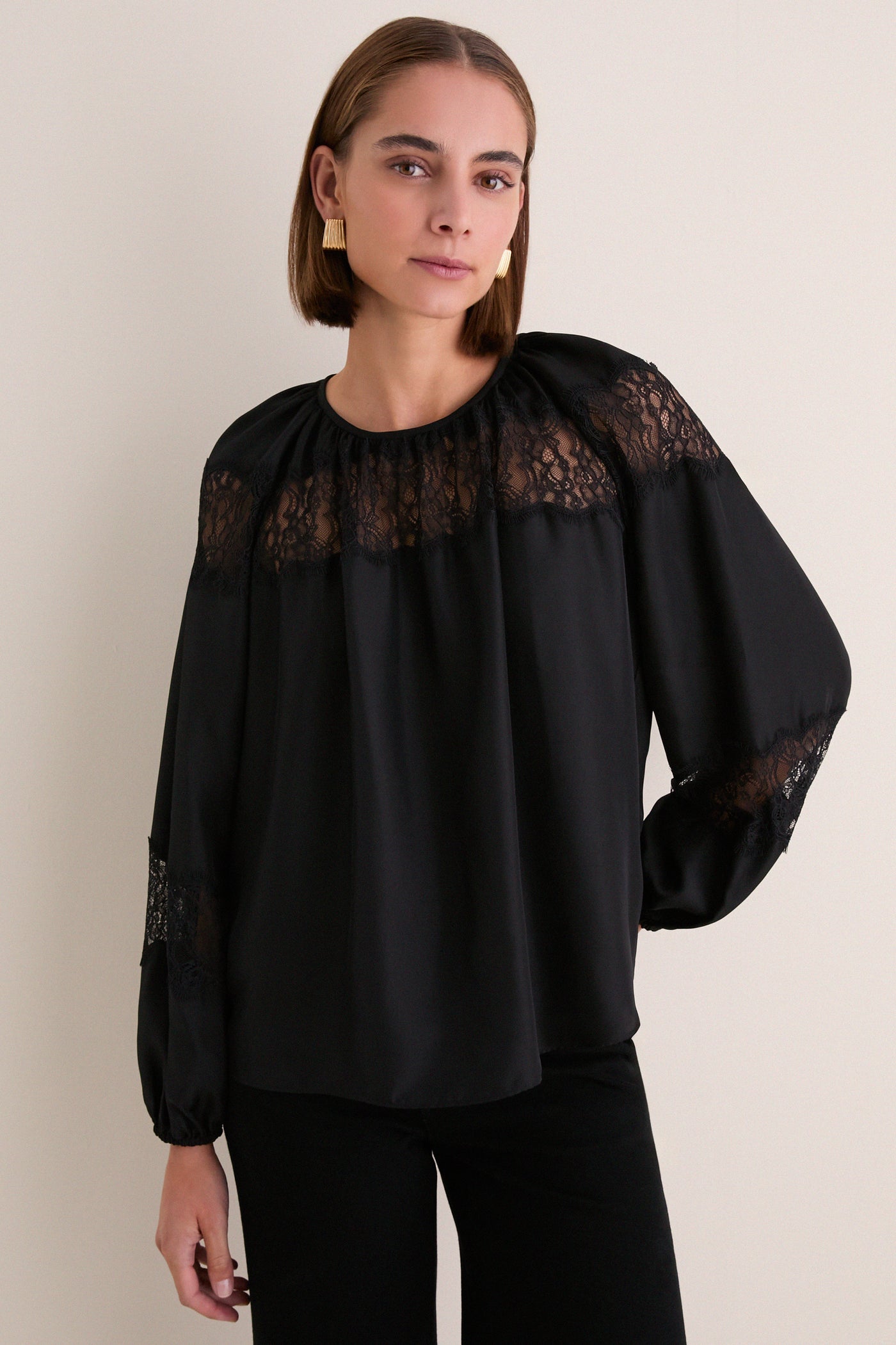 Noir Bess Long Sleeve Silk Blouse