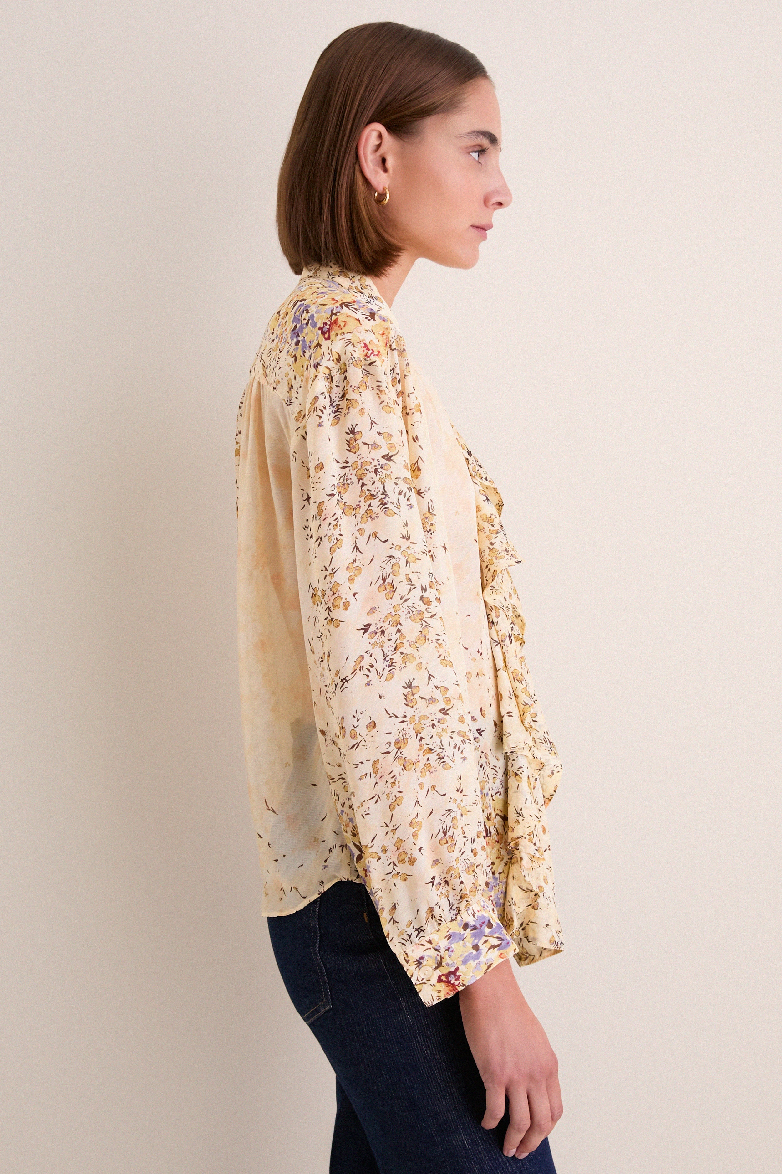 Forsythia Gesture Long Sleeve Silk Blouse
