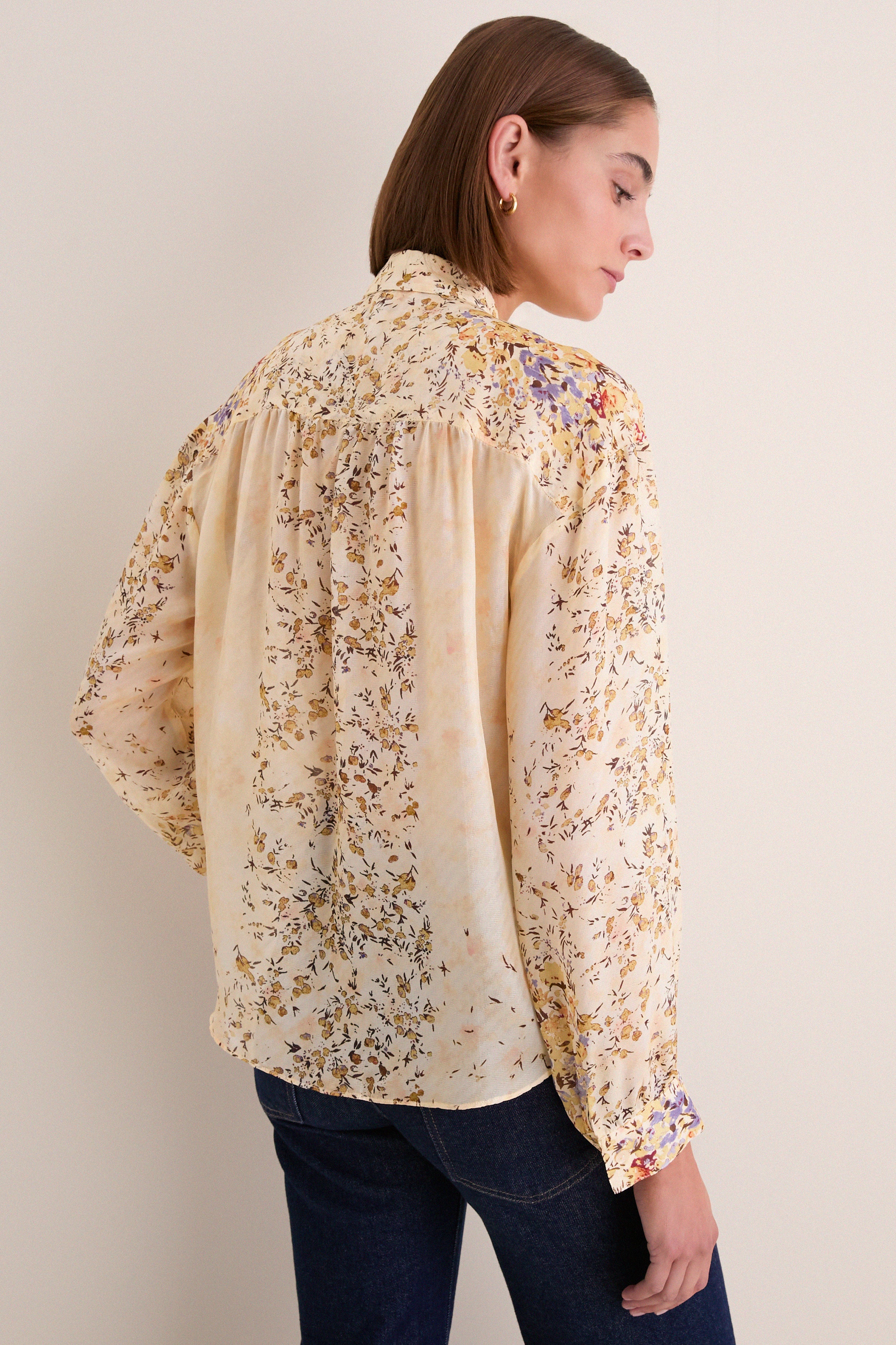 Forsythia Gesture Long Sleeve Silk Blouse