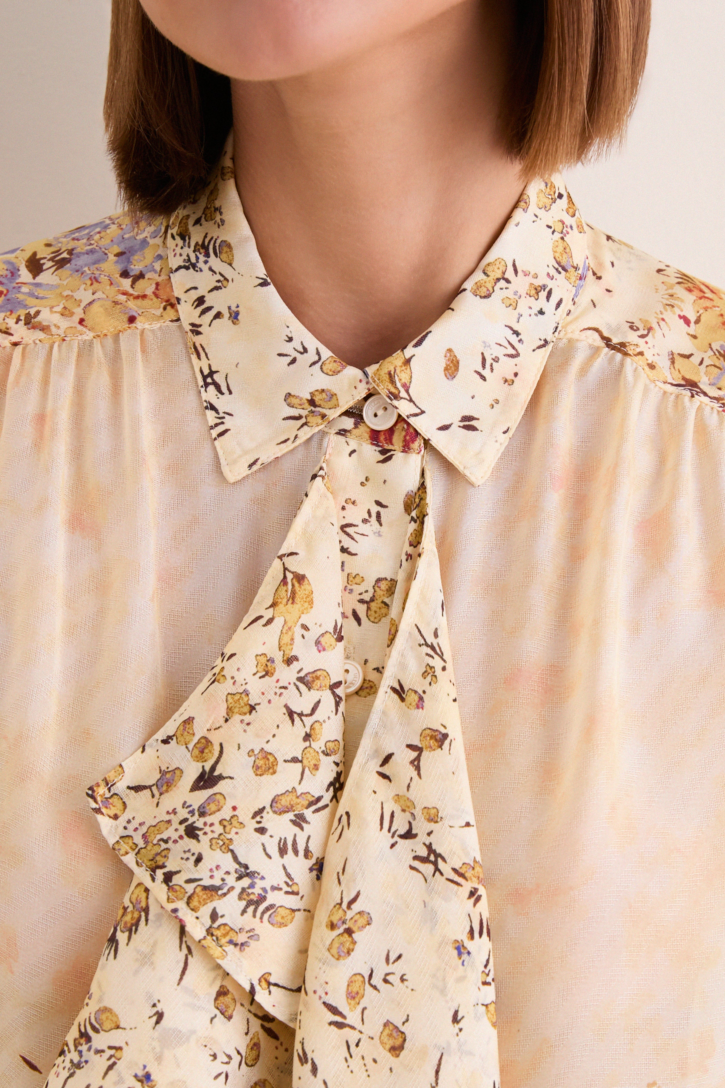 Forsythia Gesture Long Sleeve Silk Blouse
