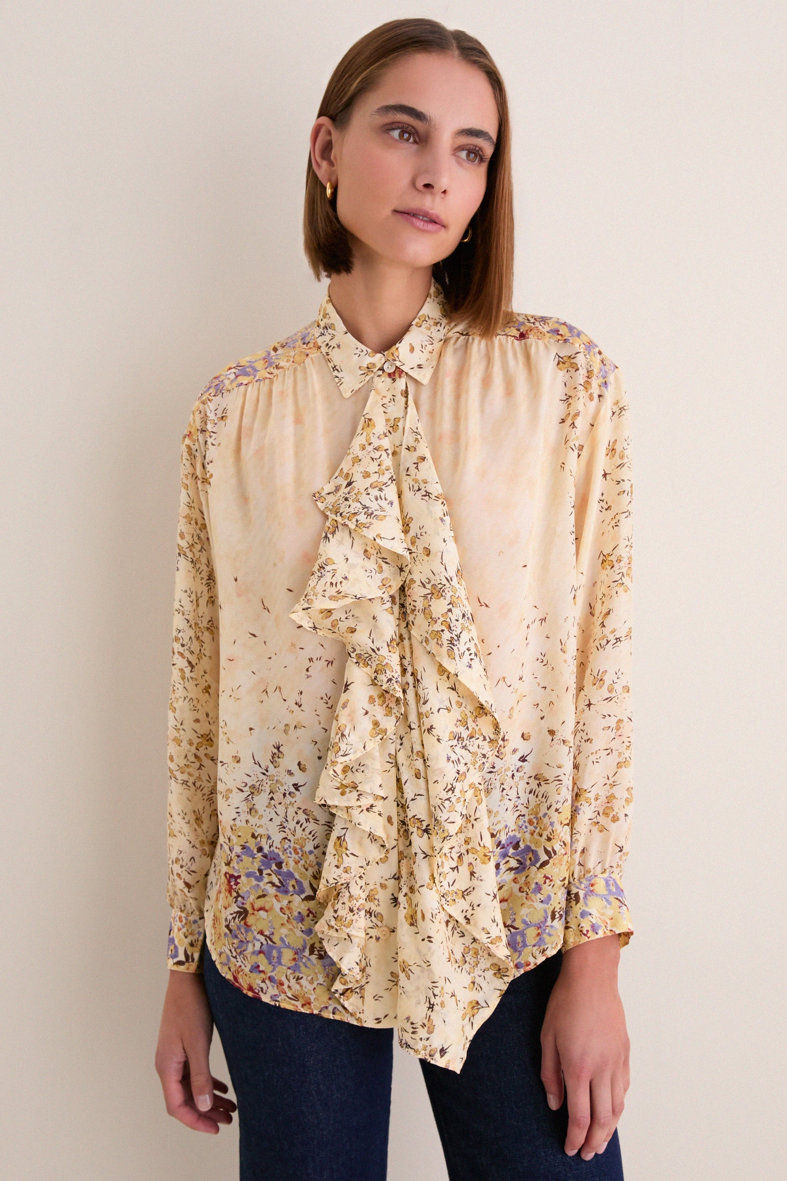 Forsythia Gesture Long Sleeve Silk Blouse