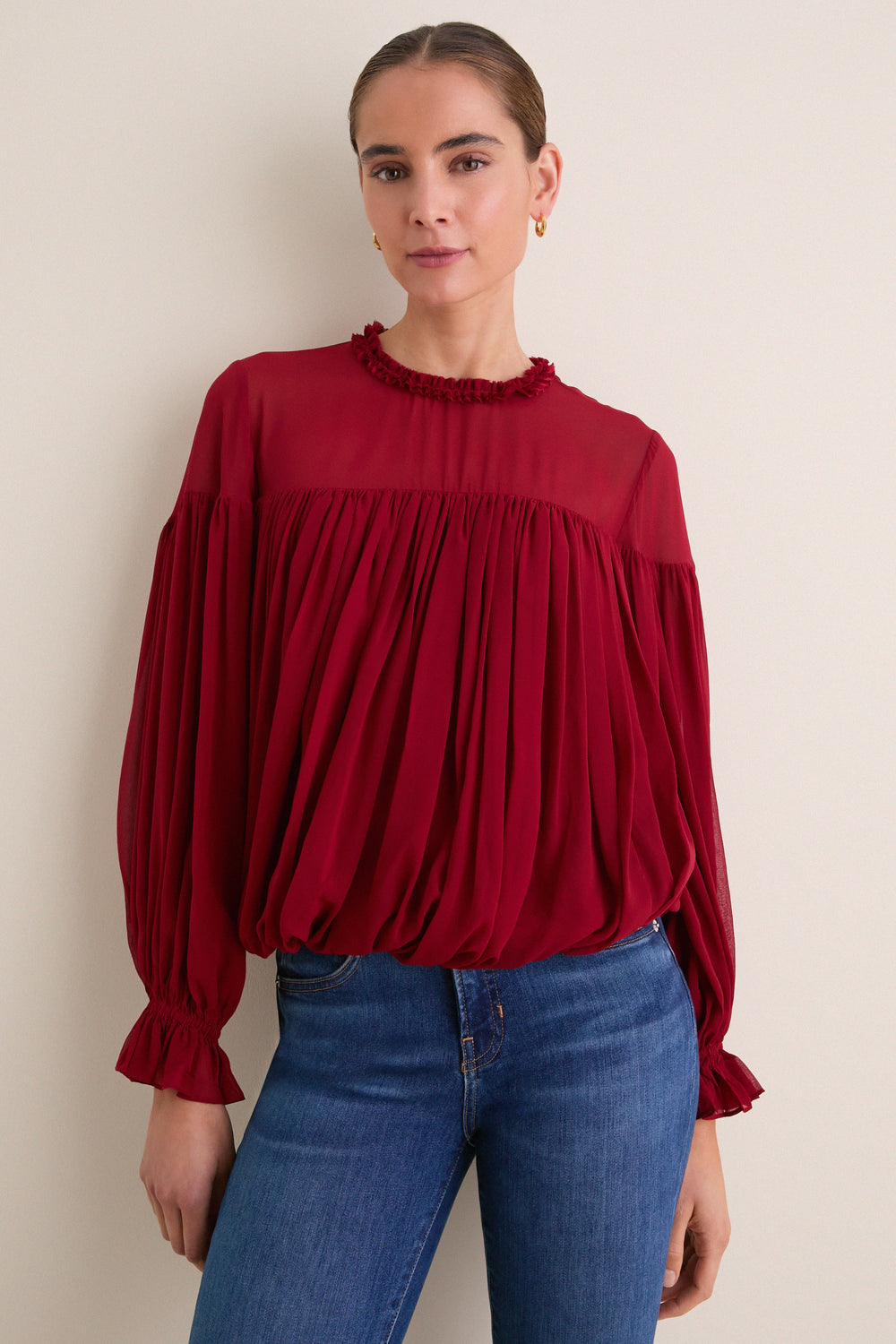 Cerise Pearl Long Sleeve Blouse