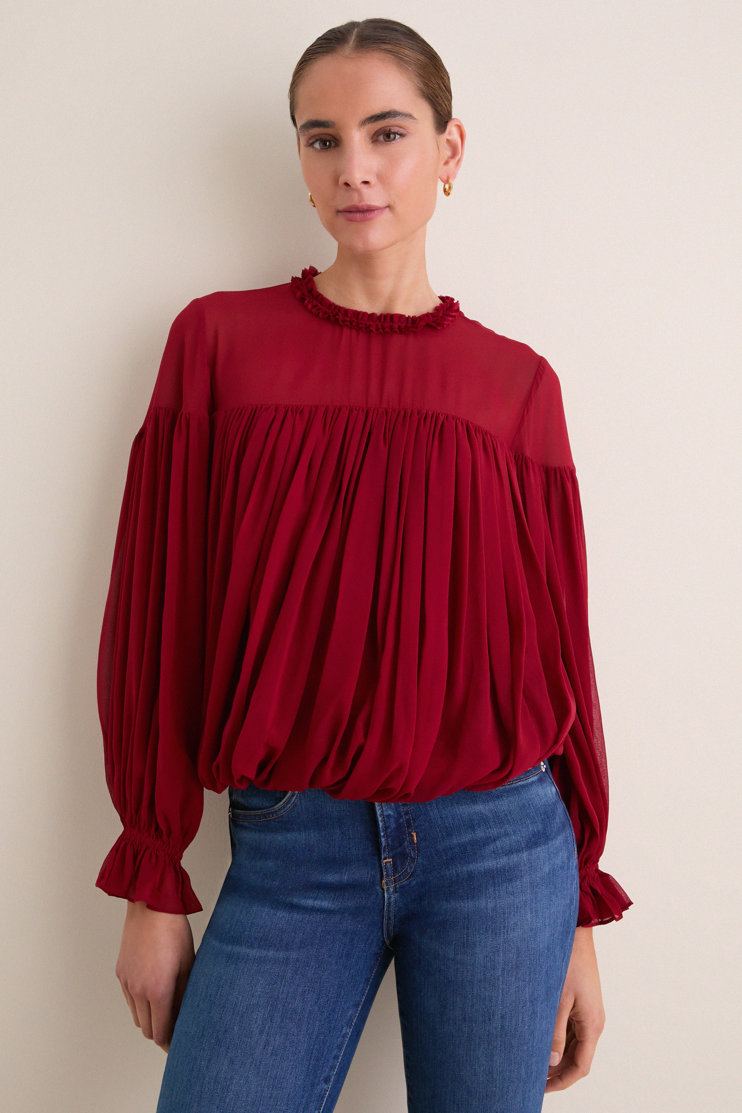 Cerise Pearl Long Sleeve Blouse