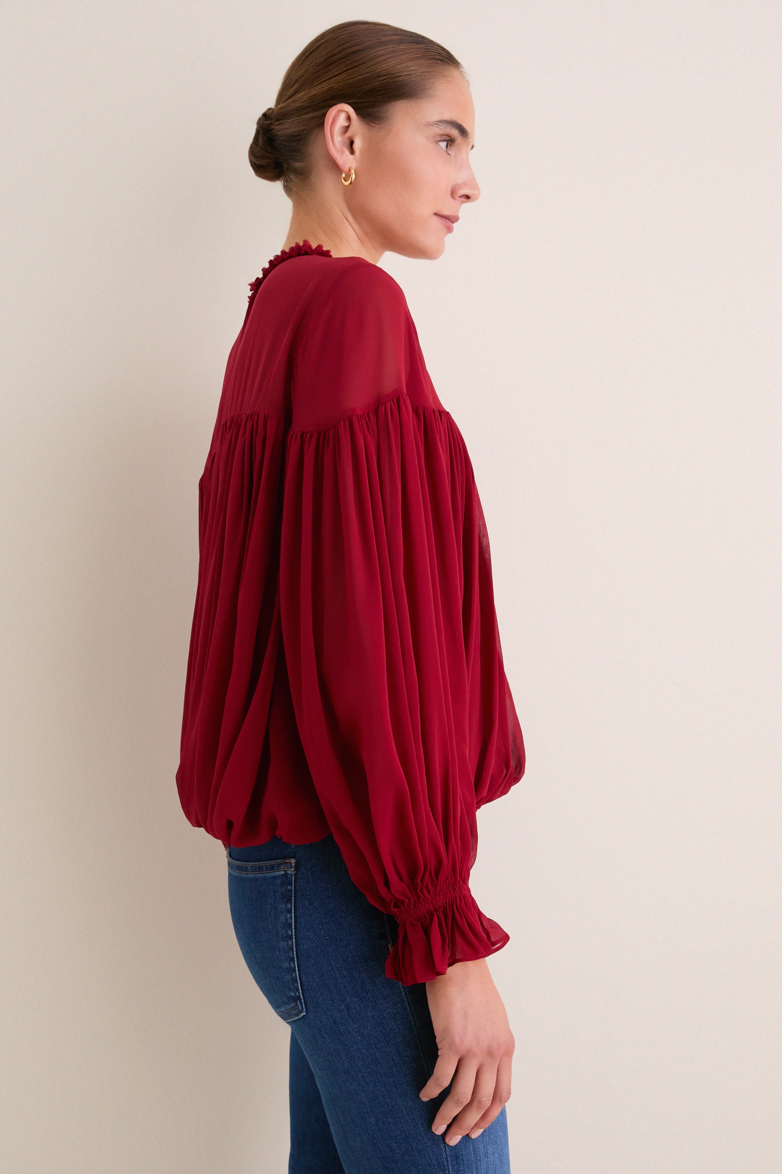 Cerise Pearl Long Sleeve Blouse