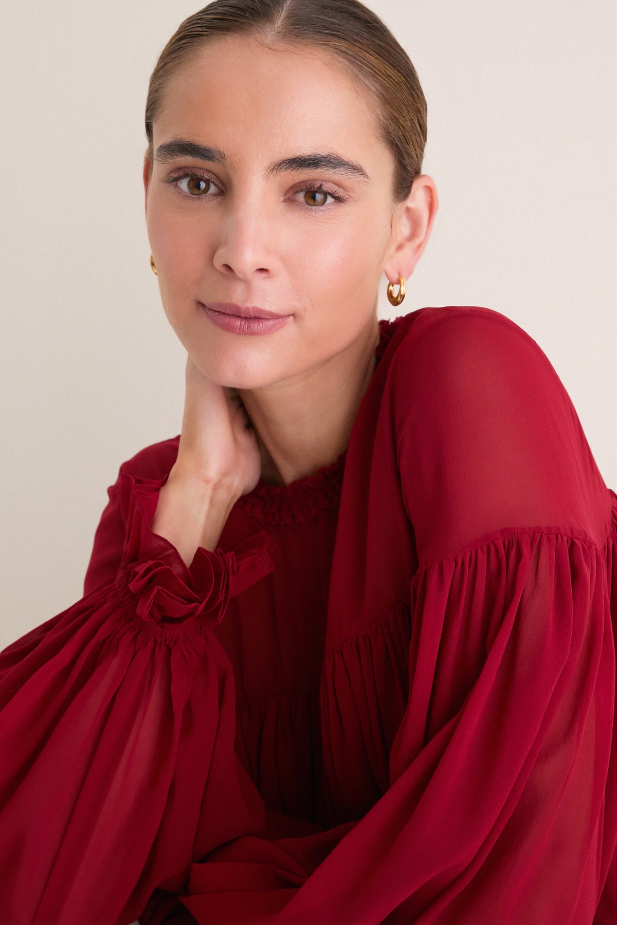 Cerise Pearl Long Sleeve Blouse
