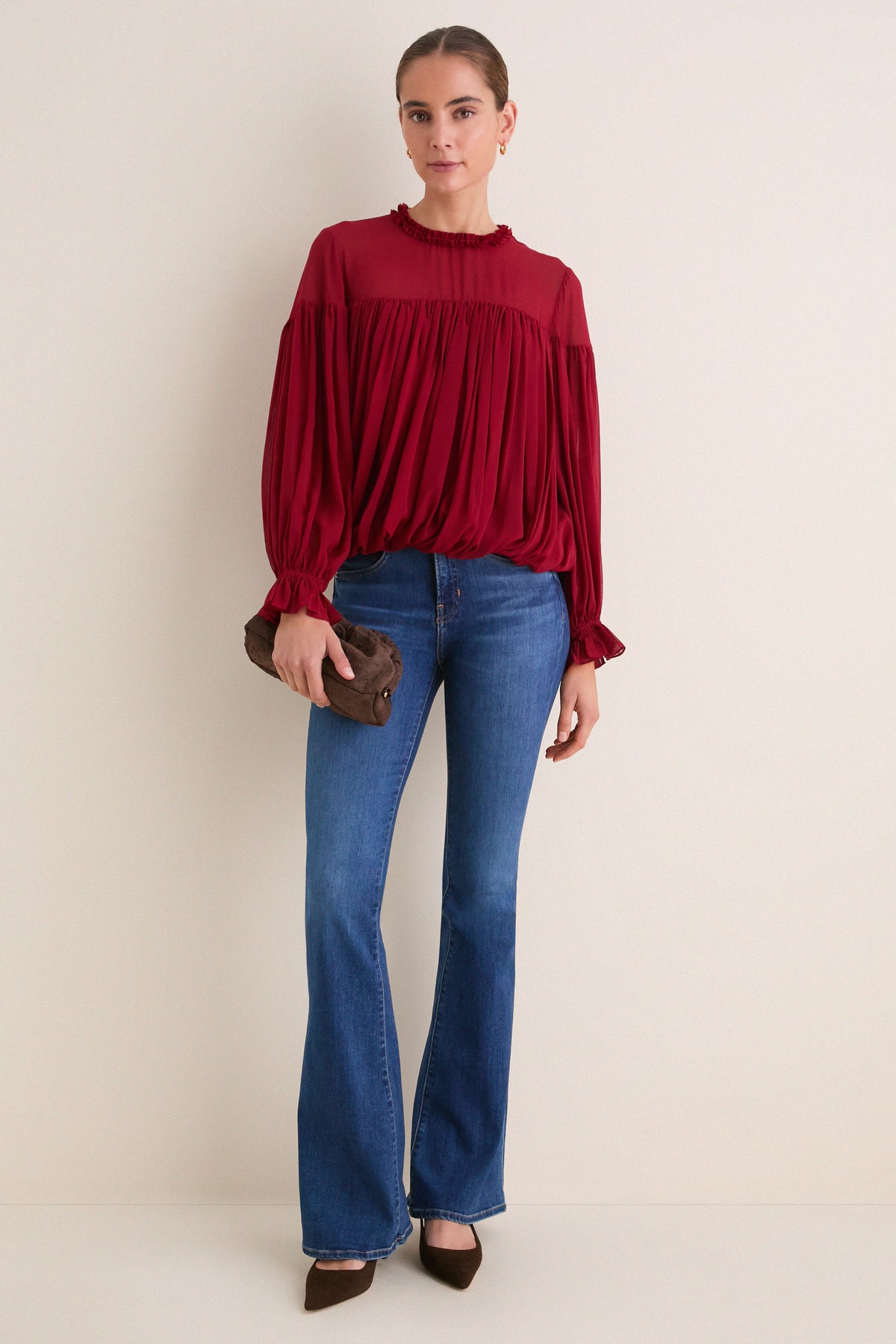 Cerise Pearl Long Sleeve Blouse