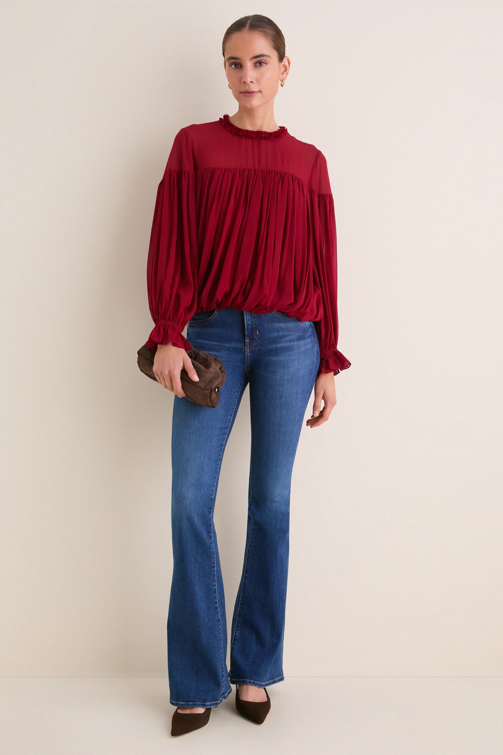 Cerise Pearl Long Sleeve Blouse