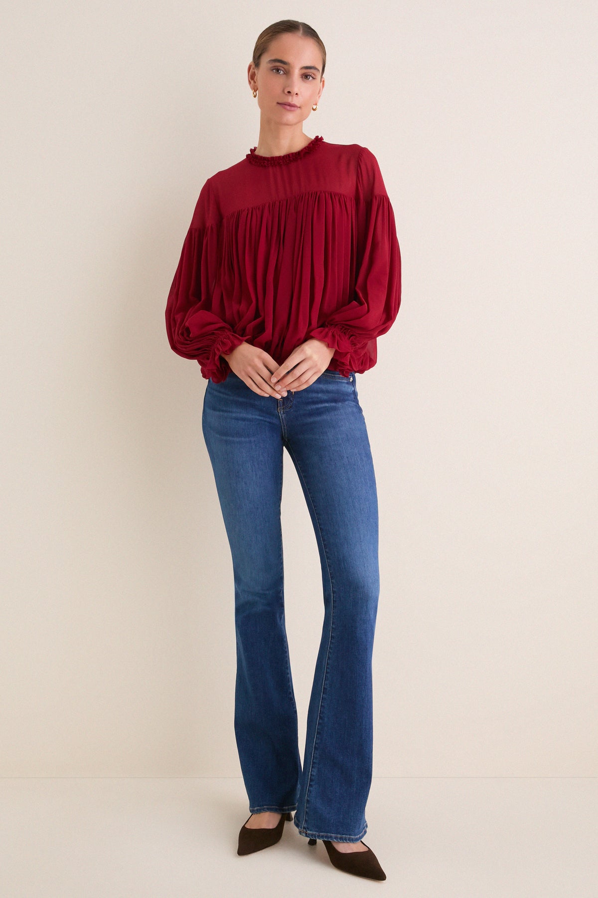 Cerise Pearl Long Sleeve Blouse
