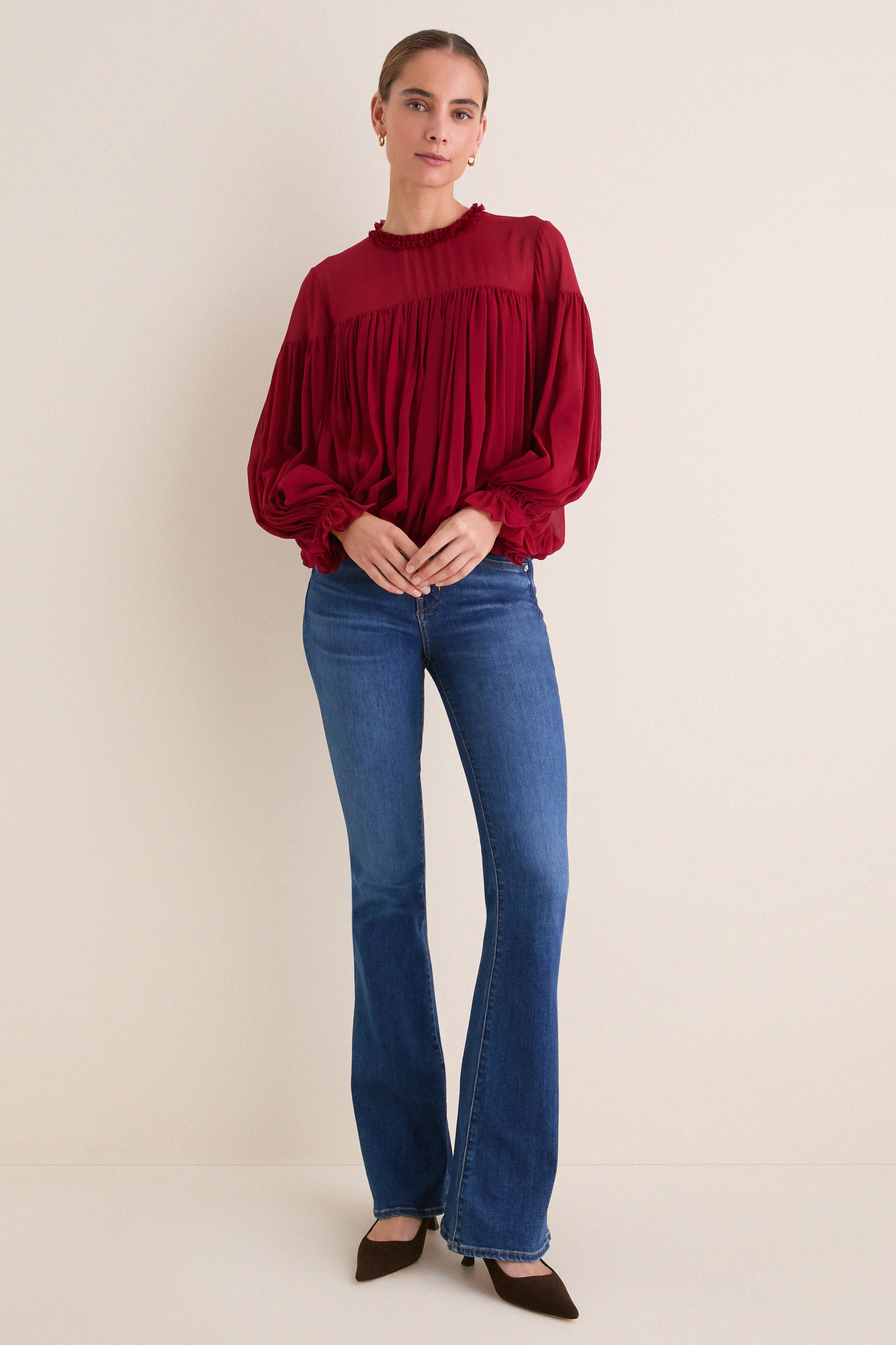 Cerise Pearl Long Sleeve Blouse