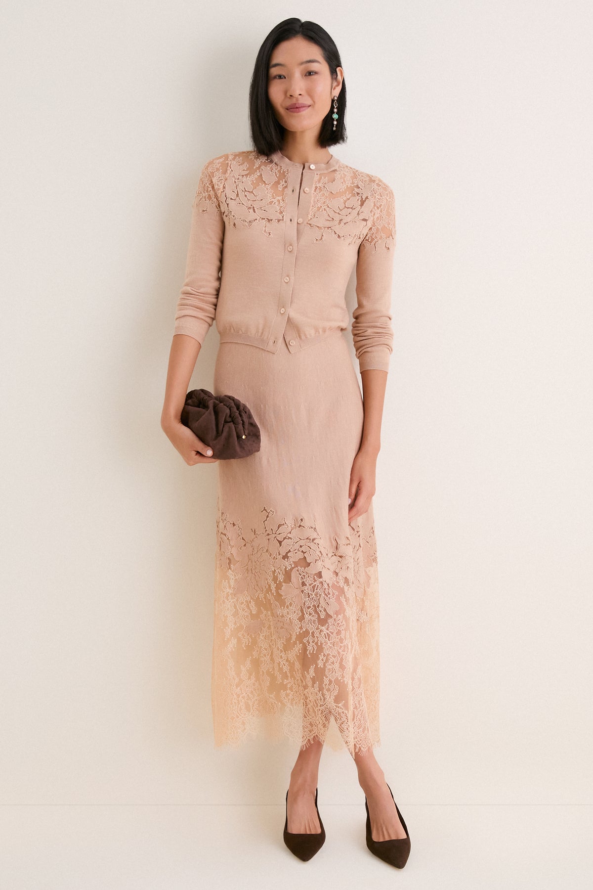 Almond Josina Lace Midi Skirt