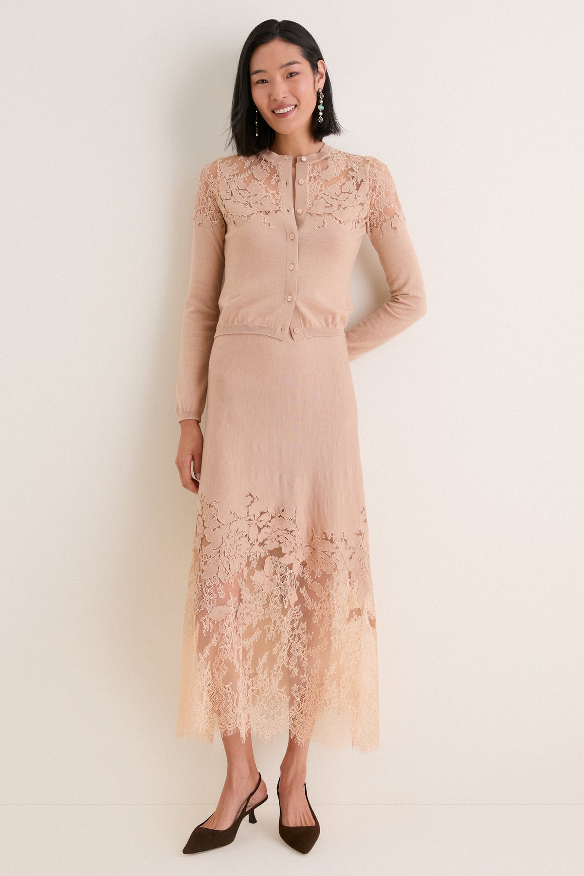 Almond Josina Lace Midi Skirt