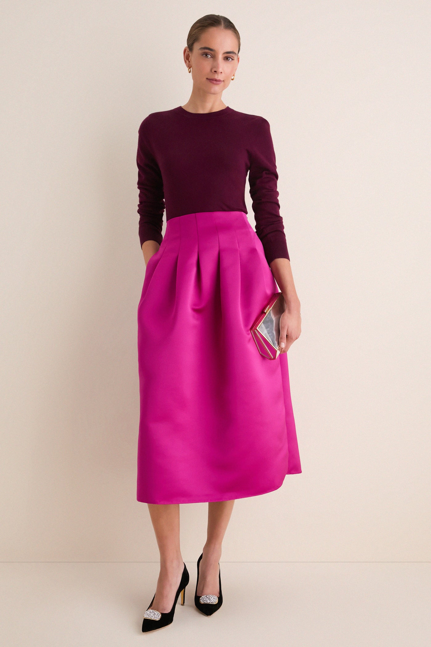Orchid Delara Satin Midi Skirt