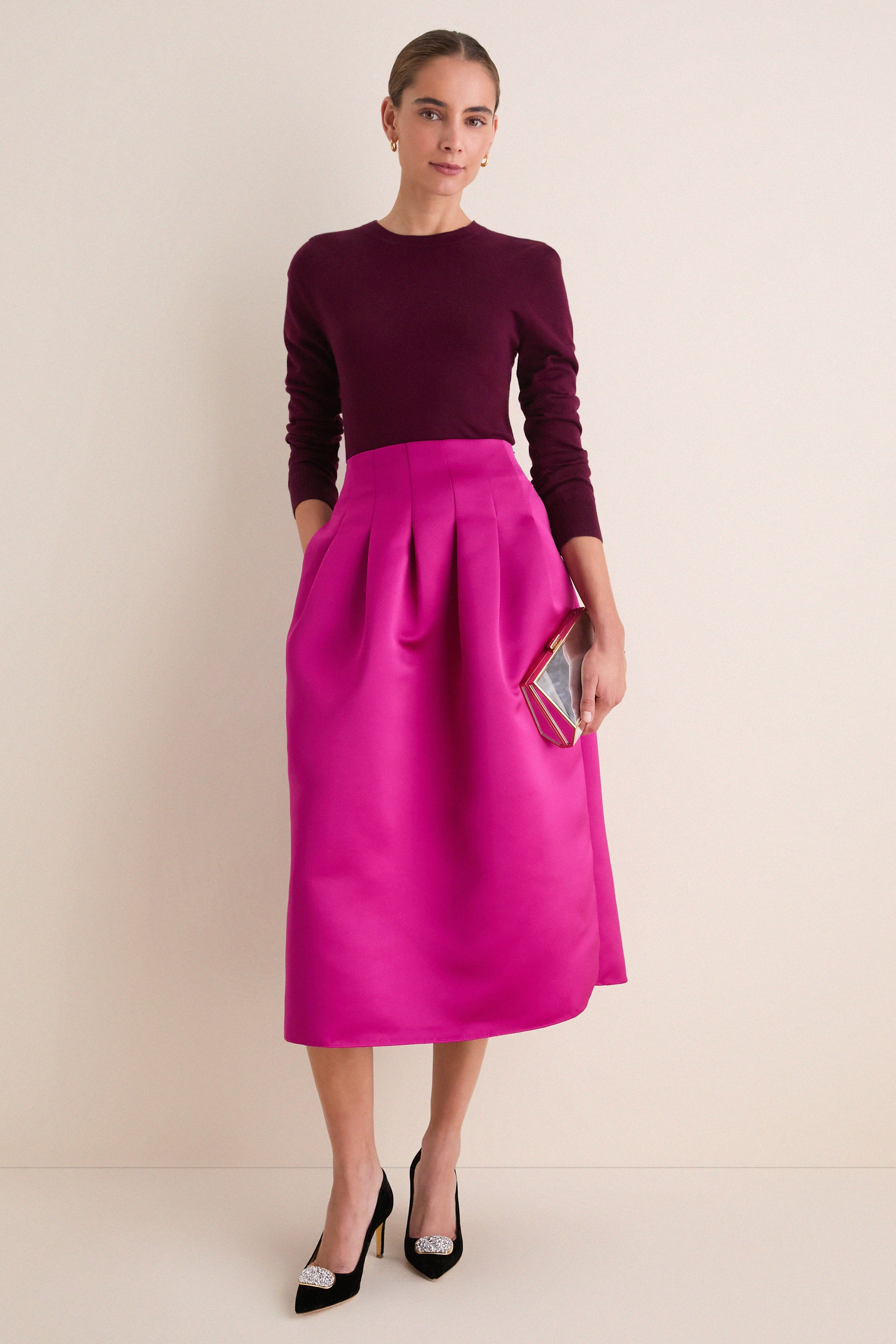 Orchid Delara Satin Midi Skirt