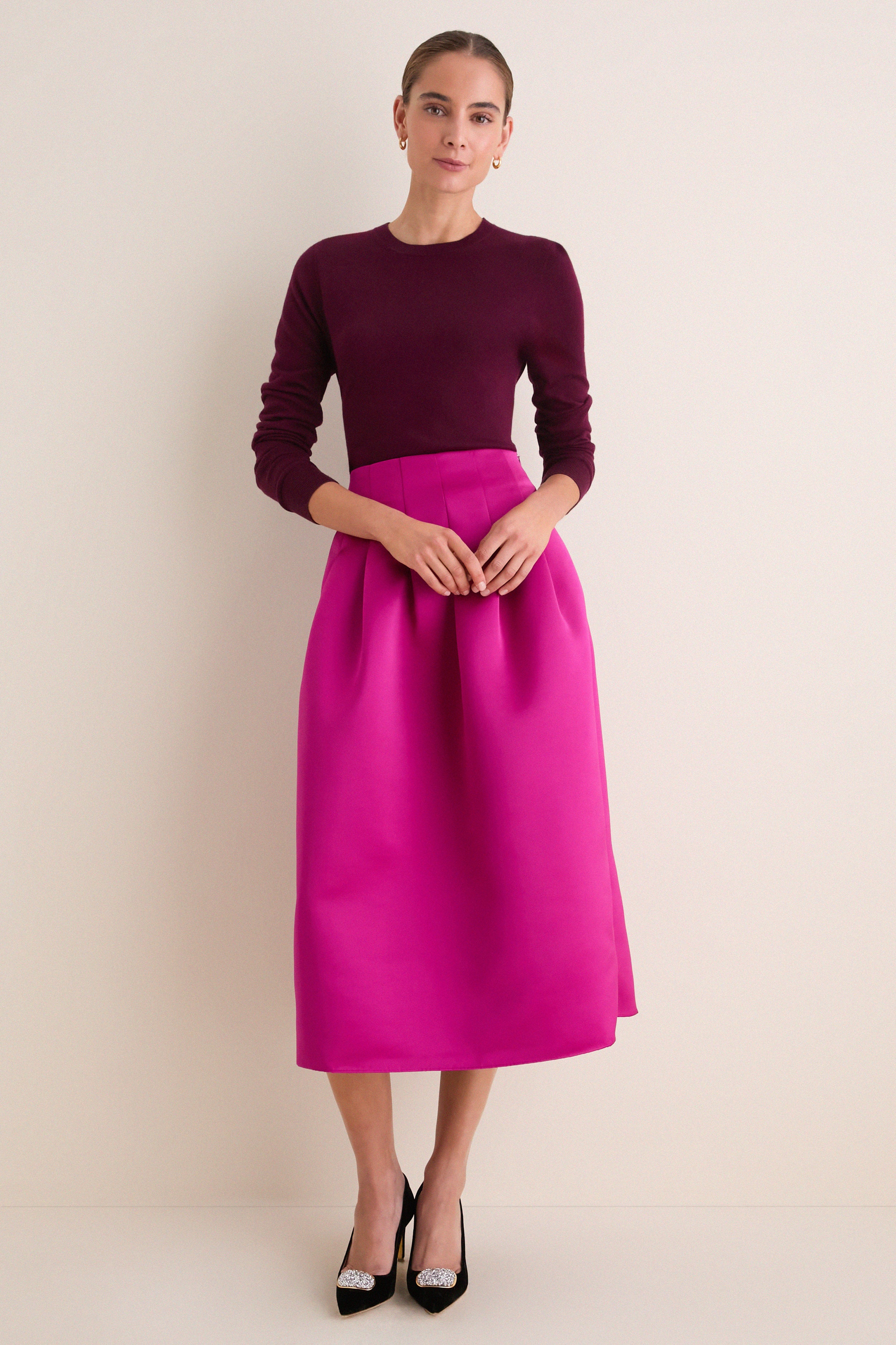 Orchid Delara Satin Midi Skirt