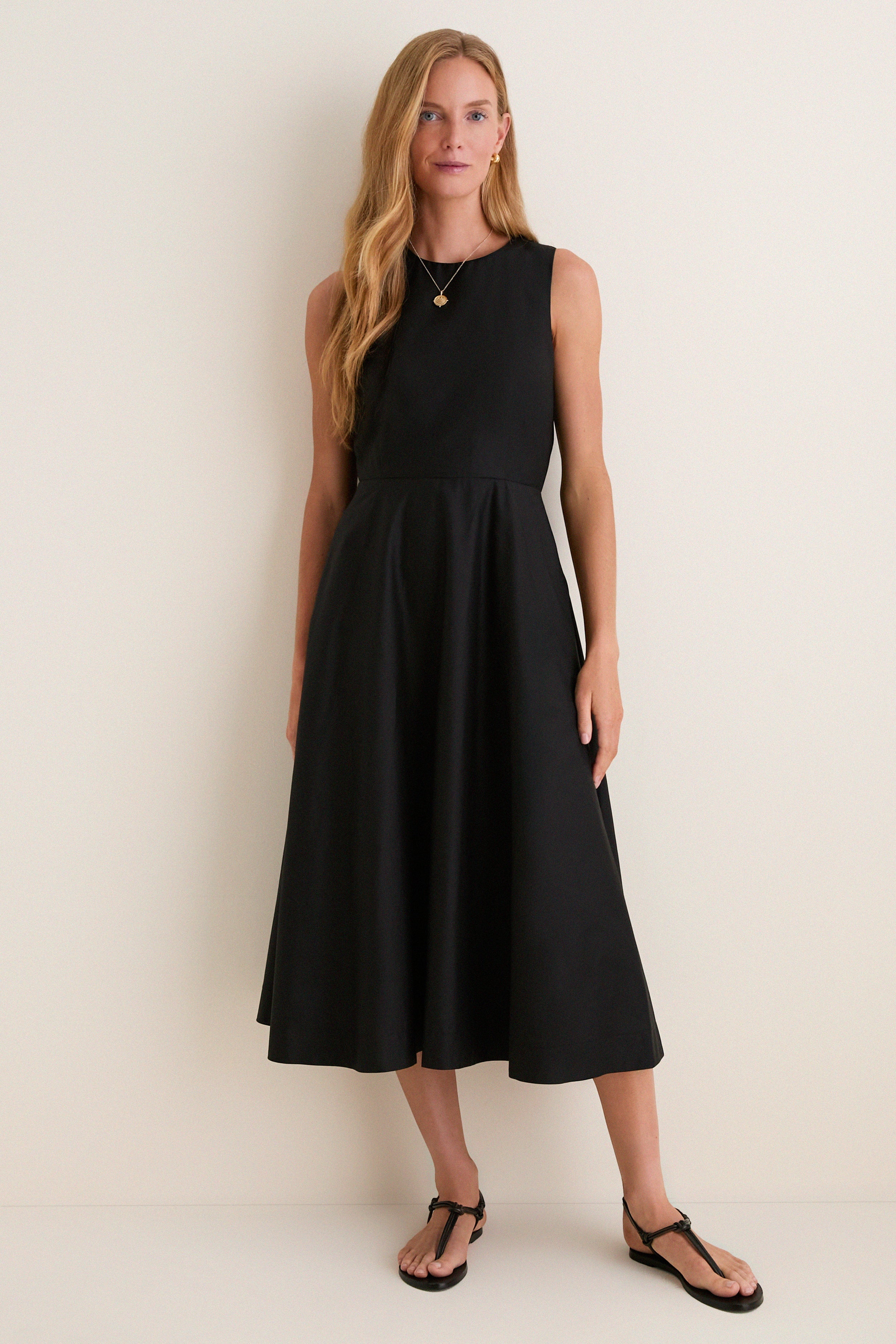 Tuckernuck Black Cotton Poplin Stella Midi Dress Black / 6
