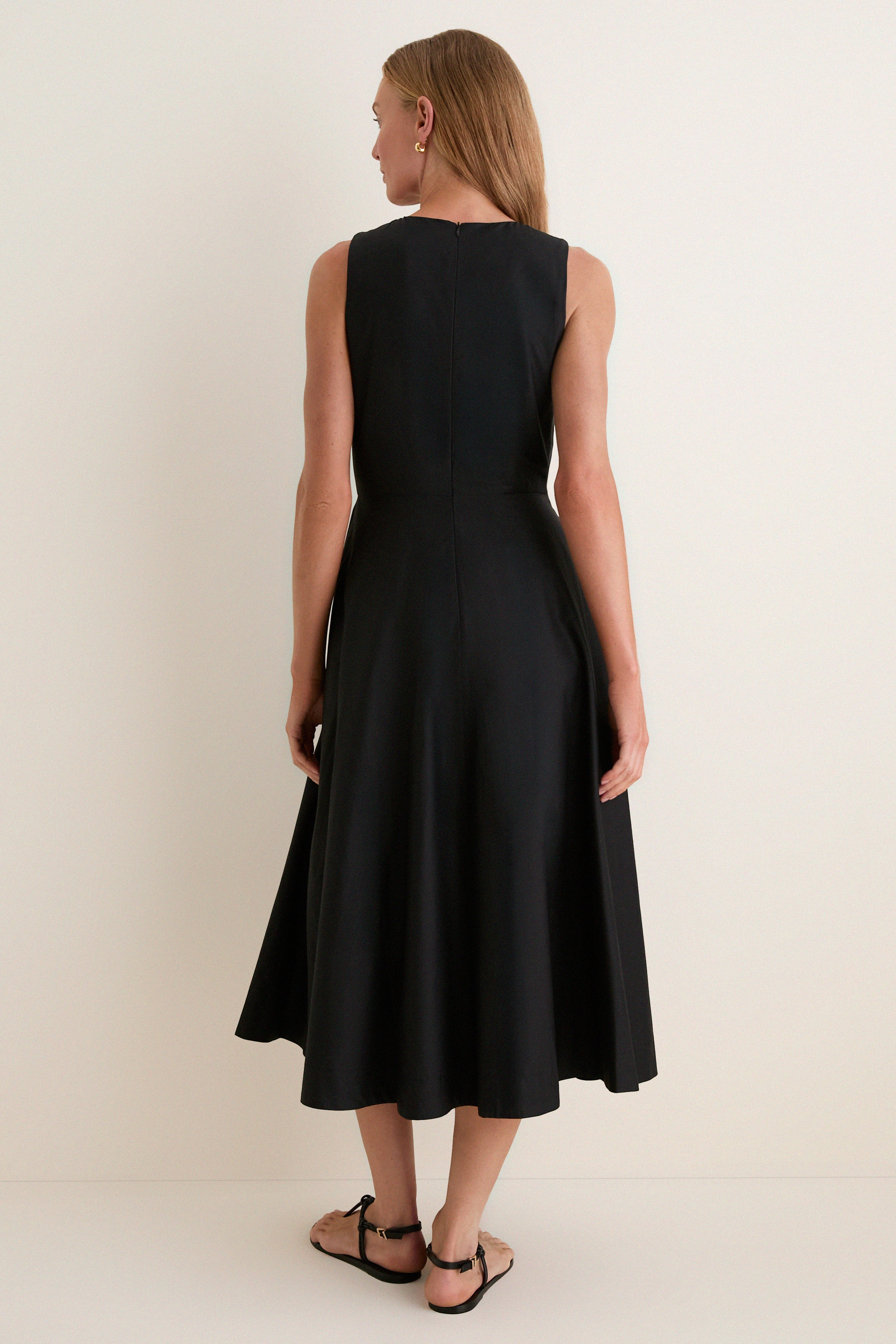 Black Cotton Poplin Stella Midi Dress