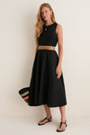 Black Cotton Poplin Stella Midi Dress
