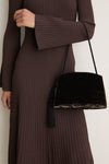 Brown Crushed Velvet Tassel Clutch