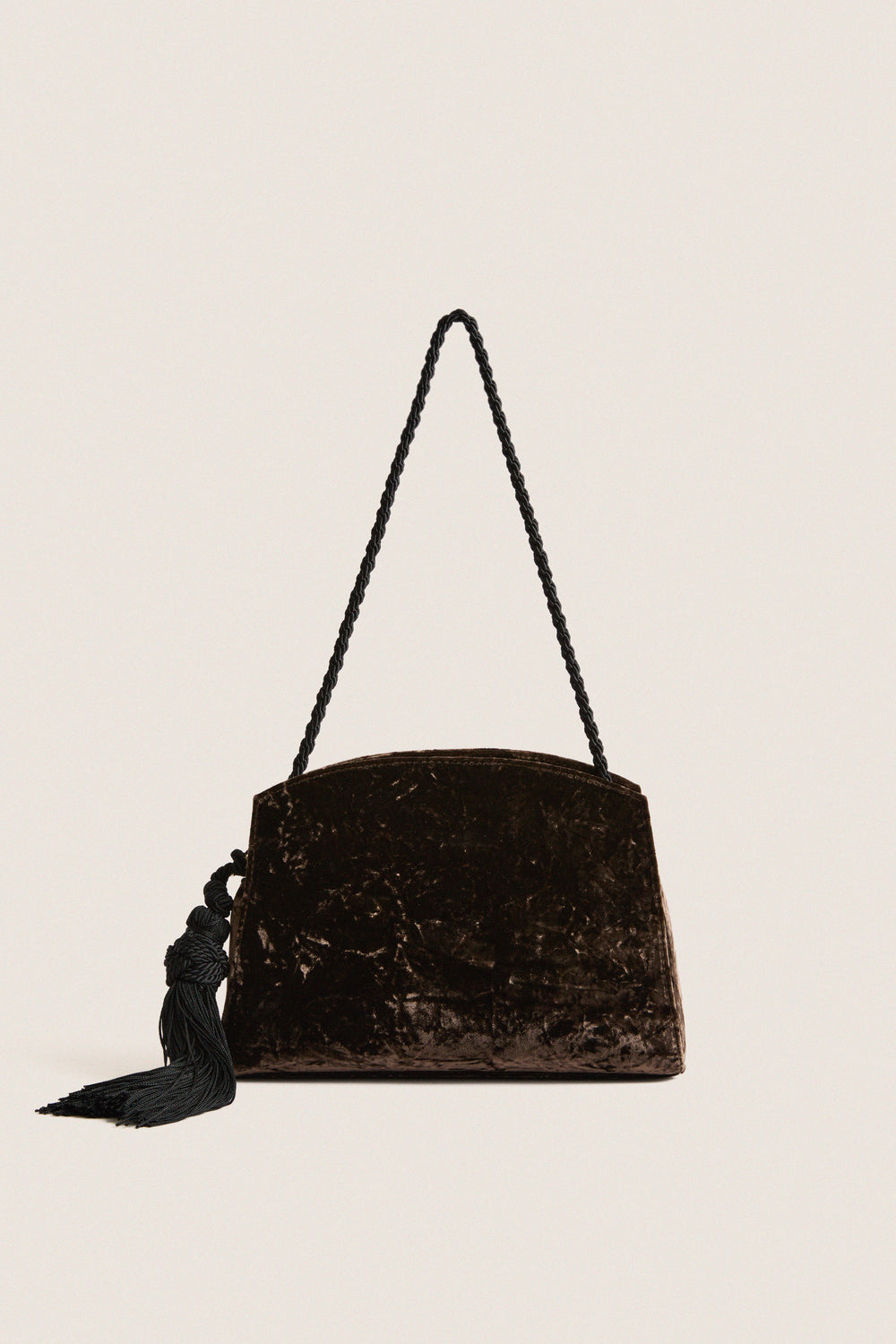 Brown Crushed Velvet Tassel Clutch