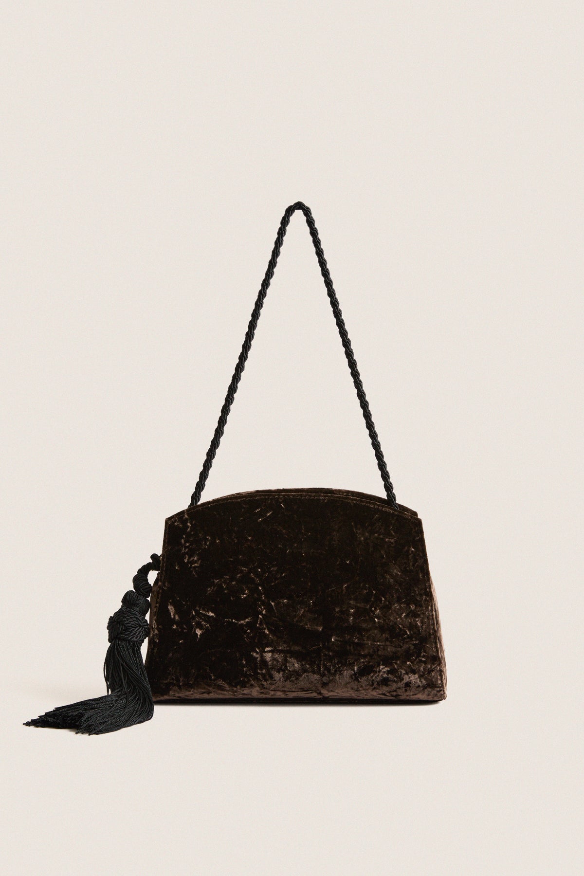 Brown Crushed Velvet Tassel Clutch