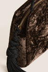 Brown Crushed Velvet Tassel Clutch
