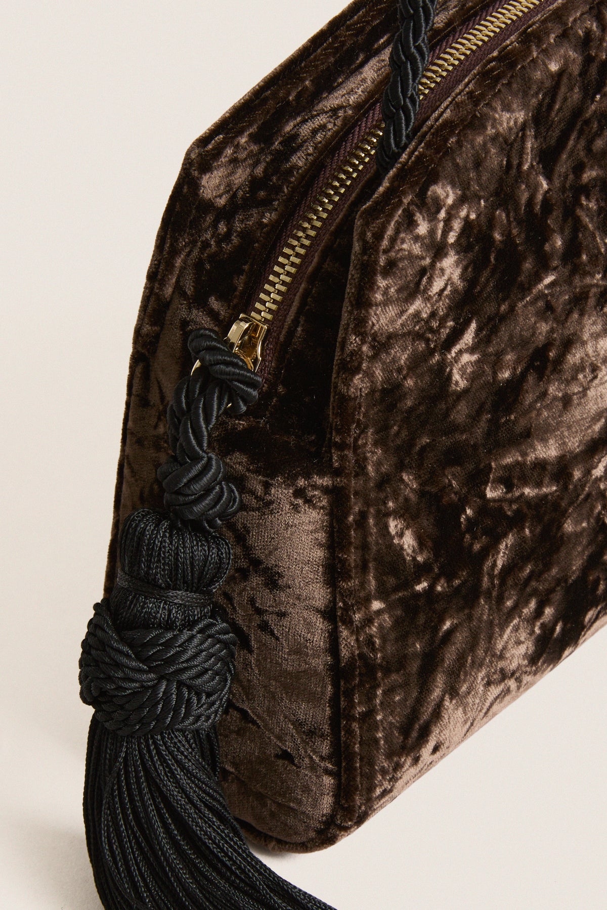 Brown Crushed Velvet Tassel Clutch