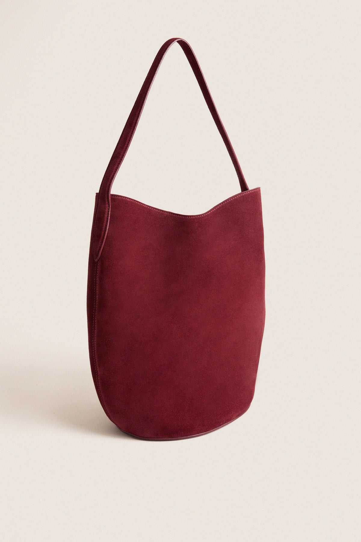 Burgundy Suede Large Belted Bucket Bag
