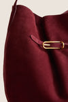 Burgundy Suede Large Belted Bucket Bag