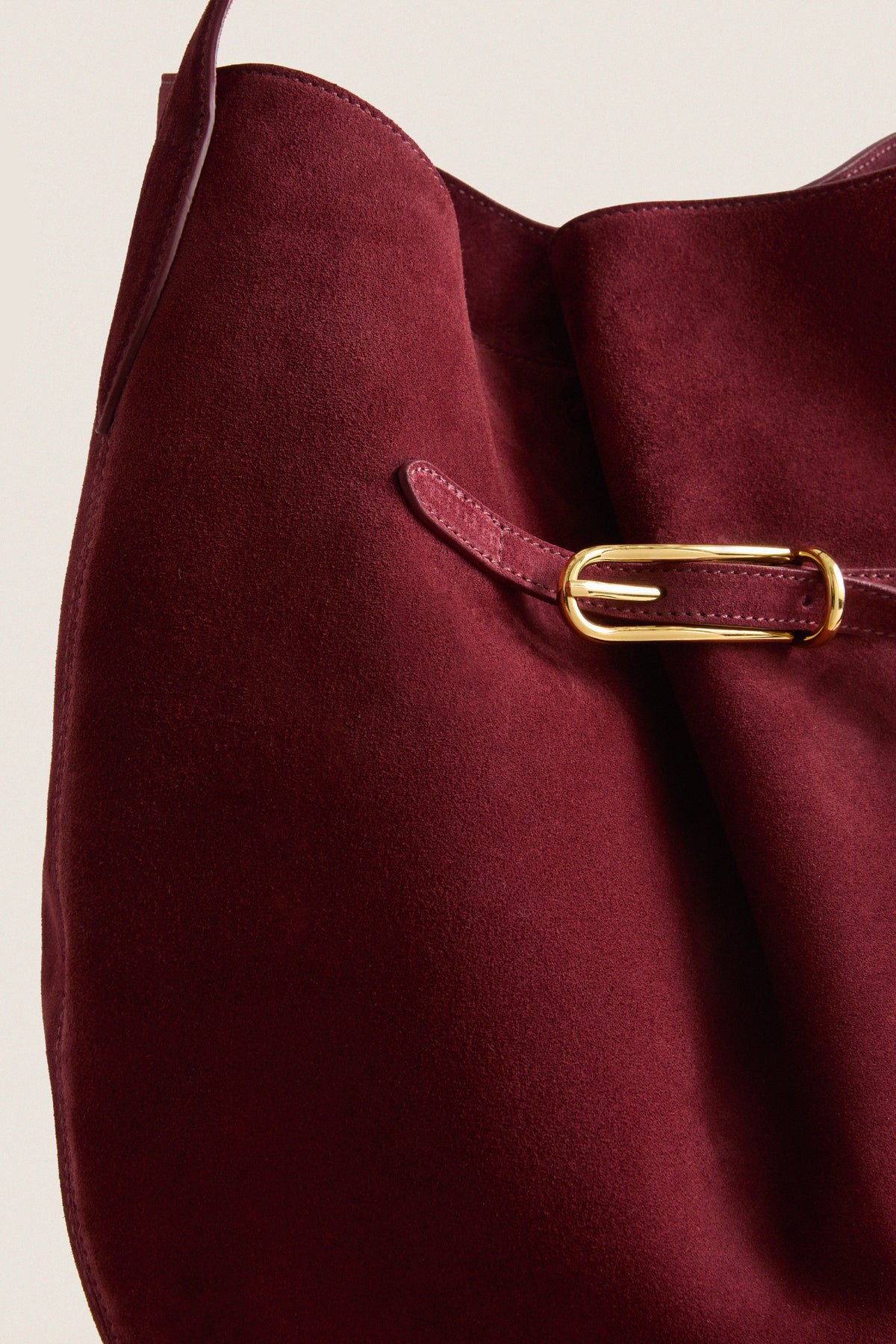 Burgundy Suede Large Belted Bucket Bag
