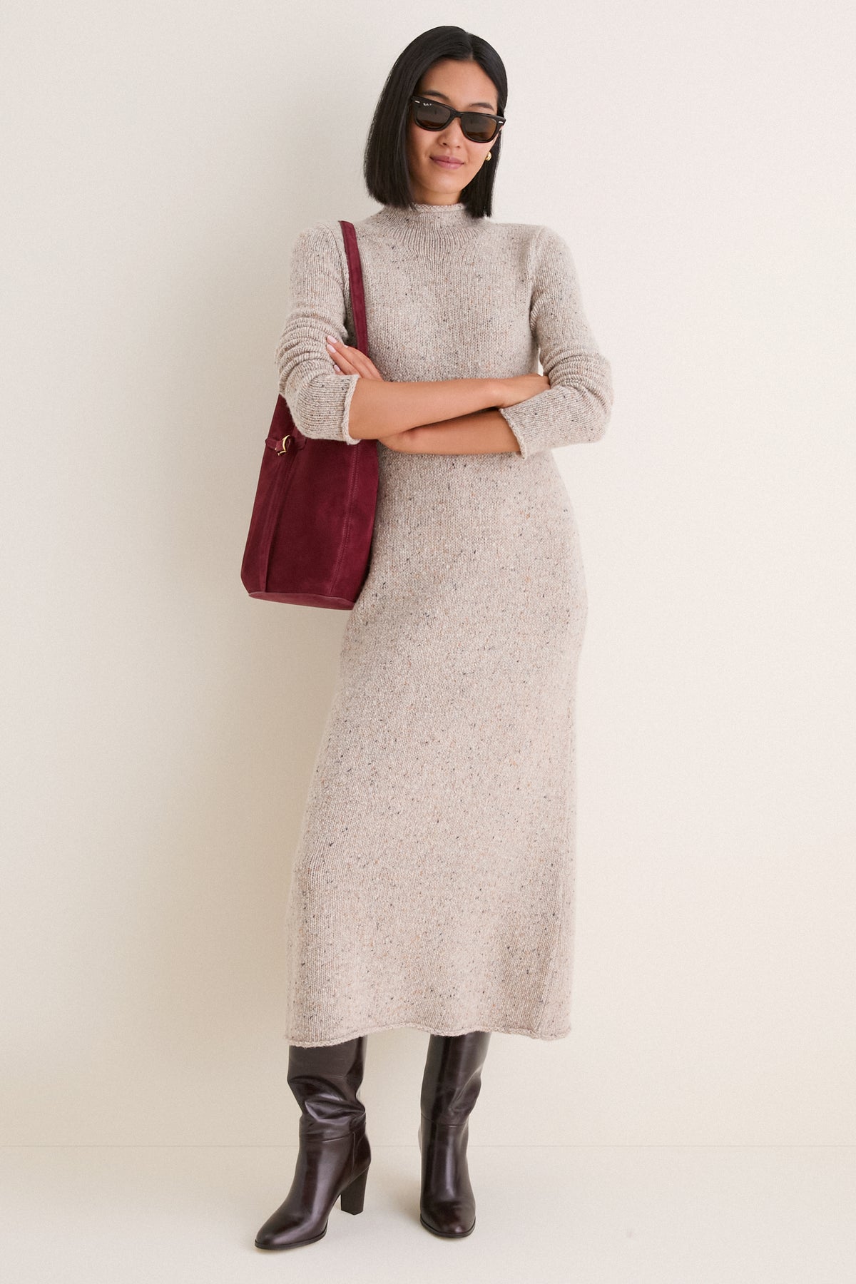 Burgundy Suede Large Belted Bucket Bag