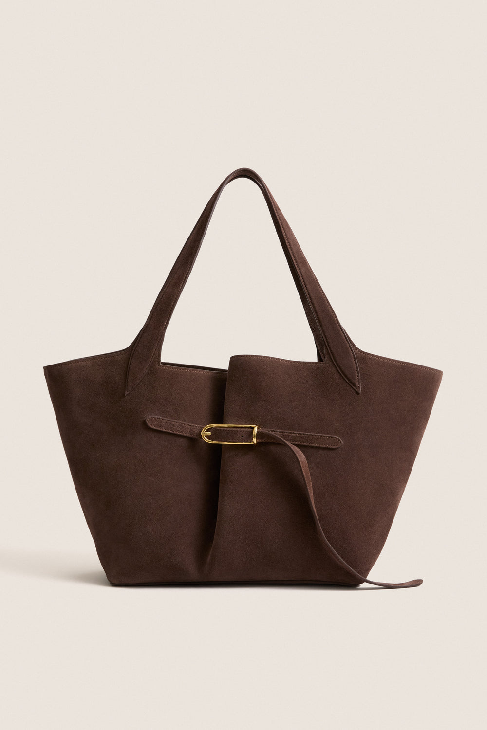 Dark Brown Suede Belted Tote