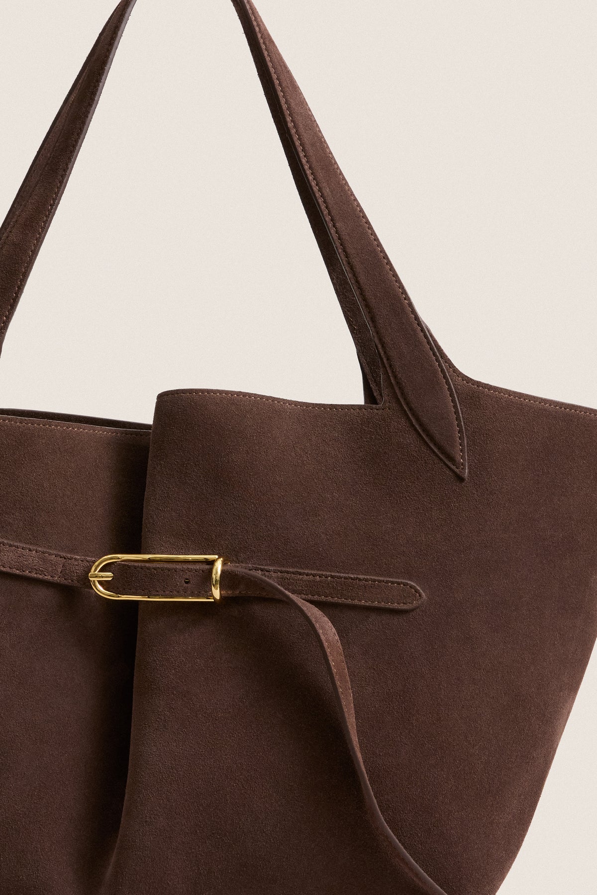 Dark Brown Suede Belted Tote