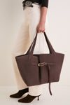 Dark Brown Suede Belted Tote