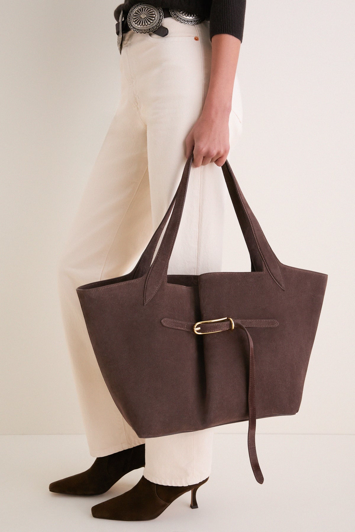 Dark Brown Suede Belted Tote
