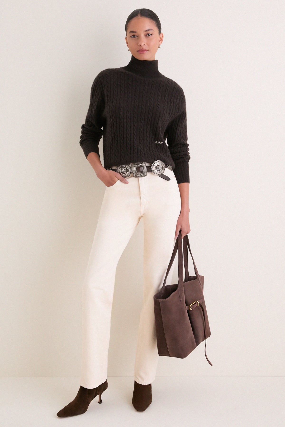 Dark Brown Suede Belted Tote